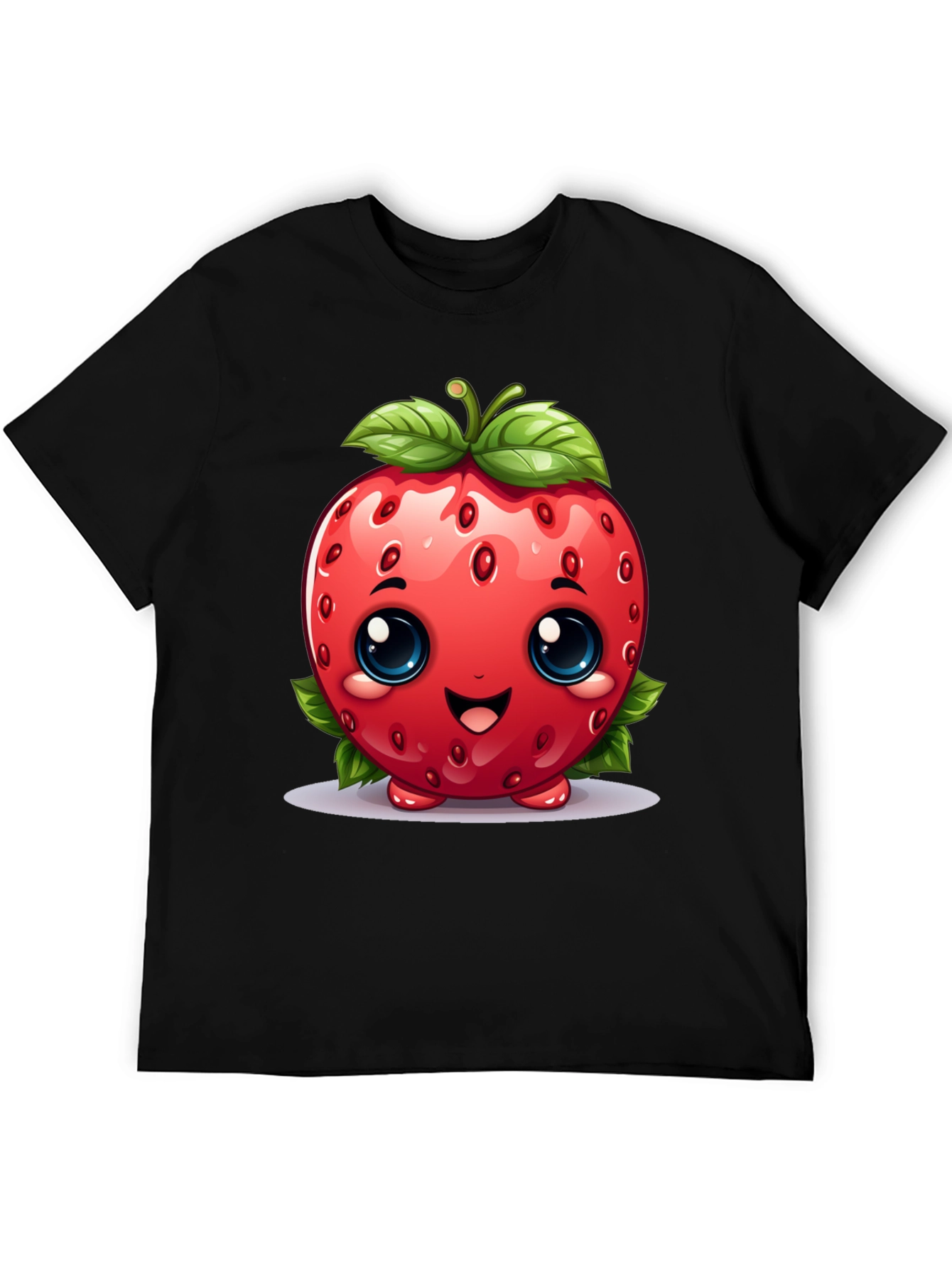 Black Cute Strawberry Character Black T-shirt view 5