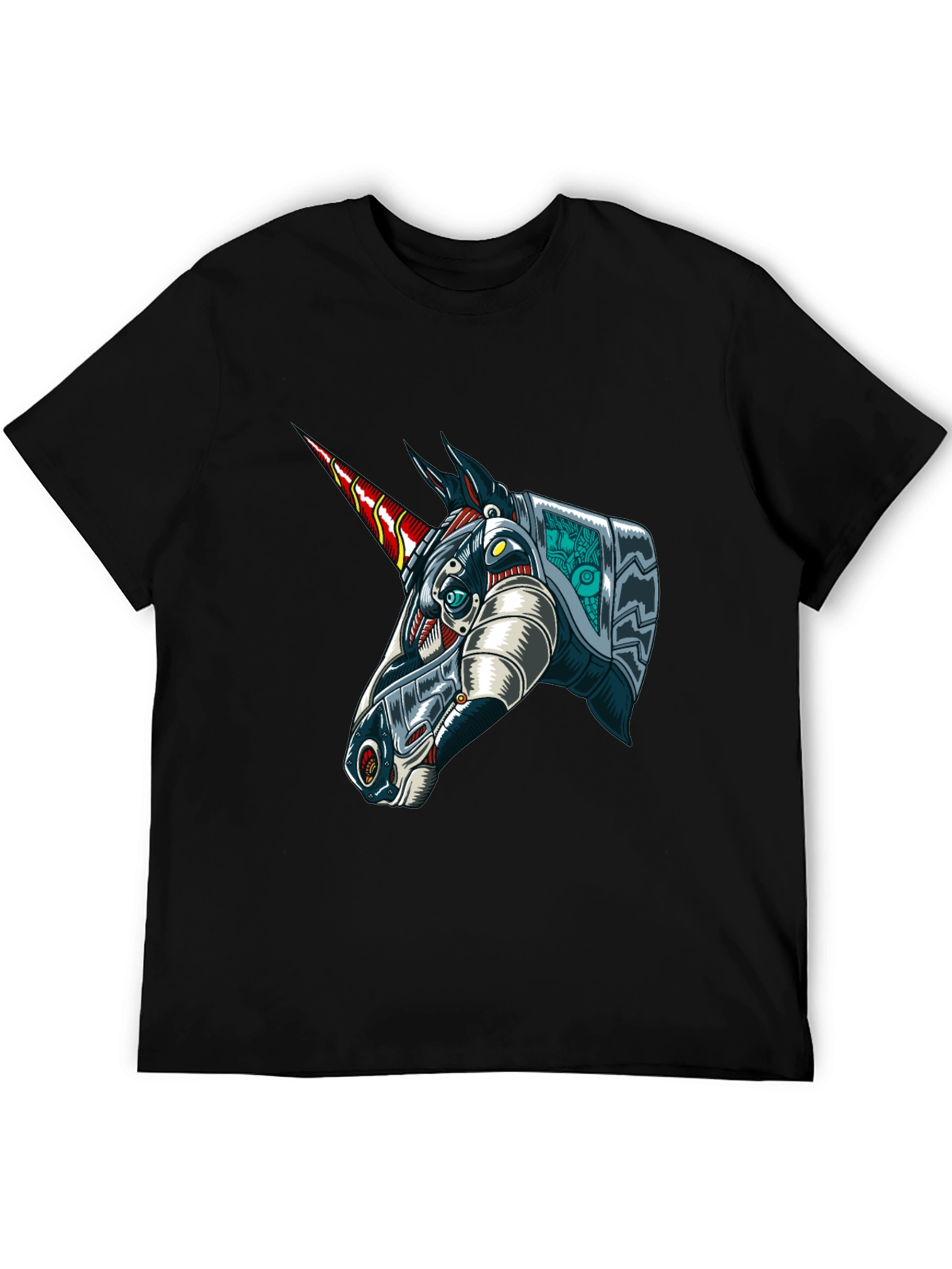 Black Robot Unicorn Graphic Tee - Black Cotton T-Shirt view 5