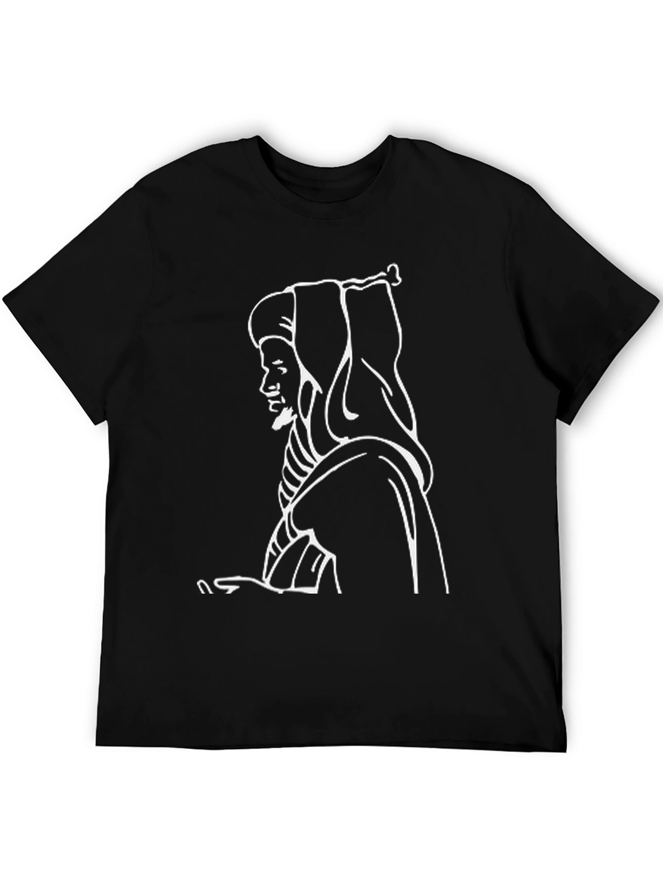 Black Black T-Shirt with White Outline Design view 5