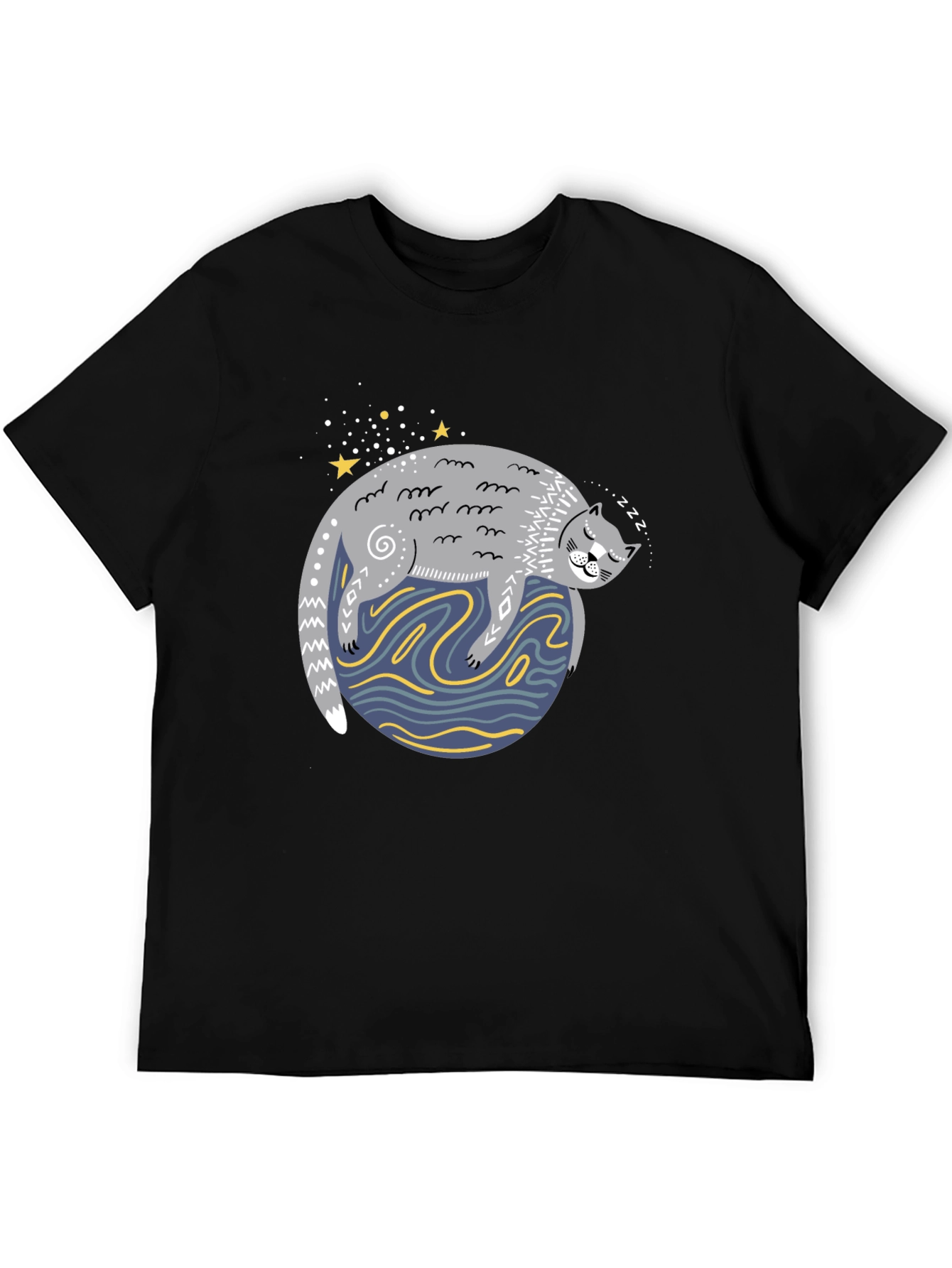 Black Sleepy Cat Graphic Tee - Comfy Unisex Black T-Shirt view 5