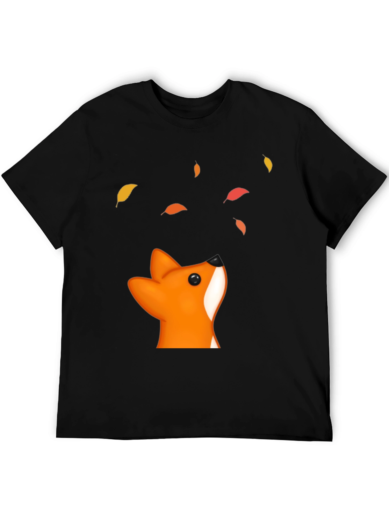 Black Fox & Falling Leaves Graphic T-Shirt - Black view 5