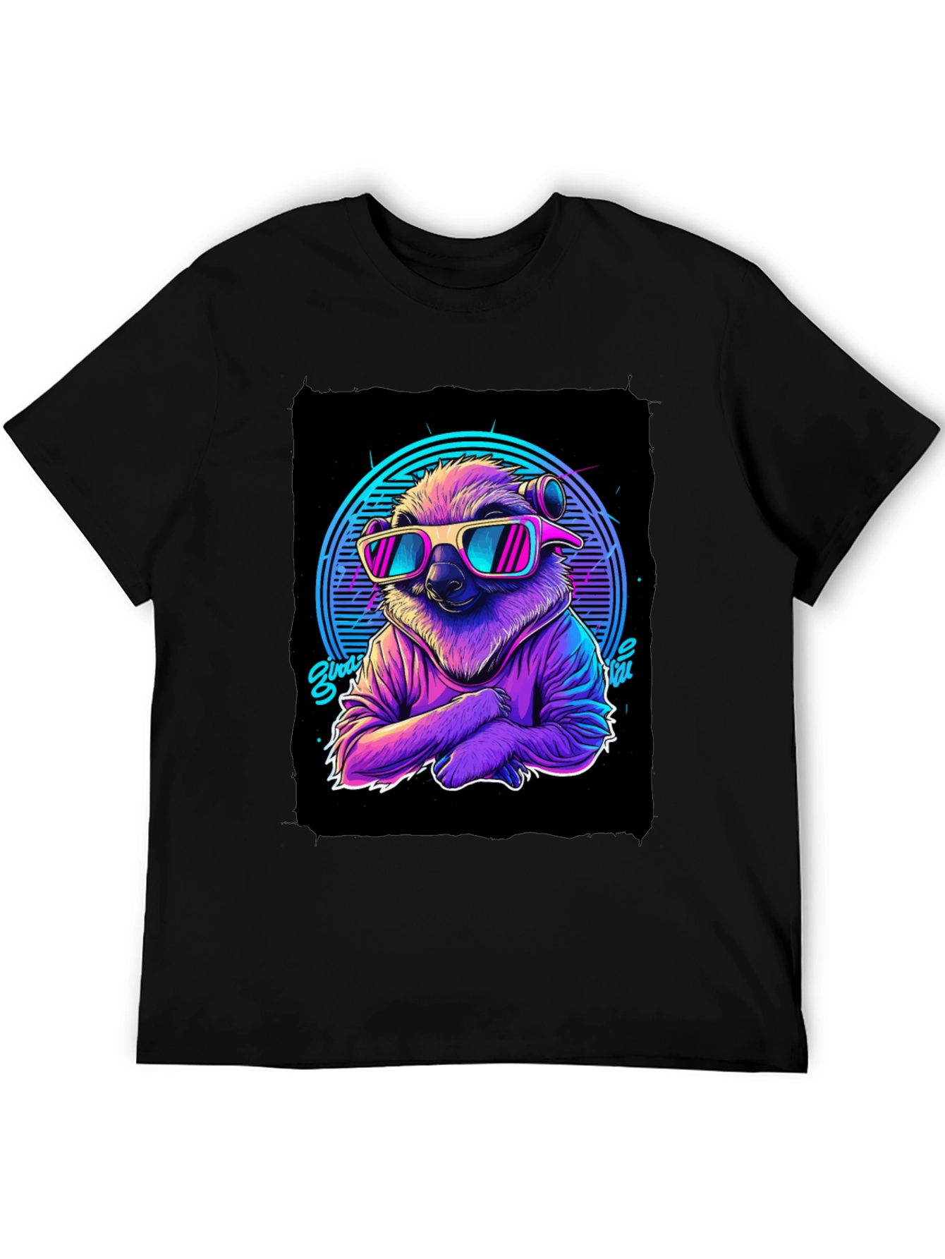 Black Retro Sloth T-Shirt - 80s Vibes view 5