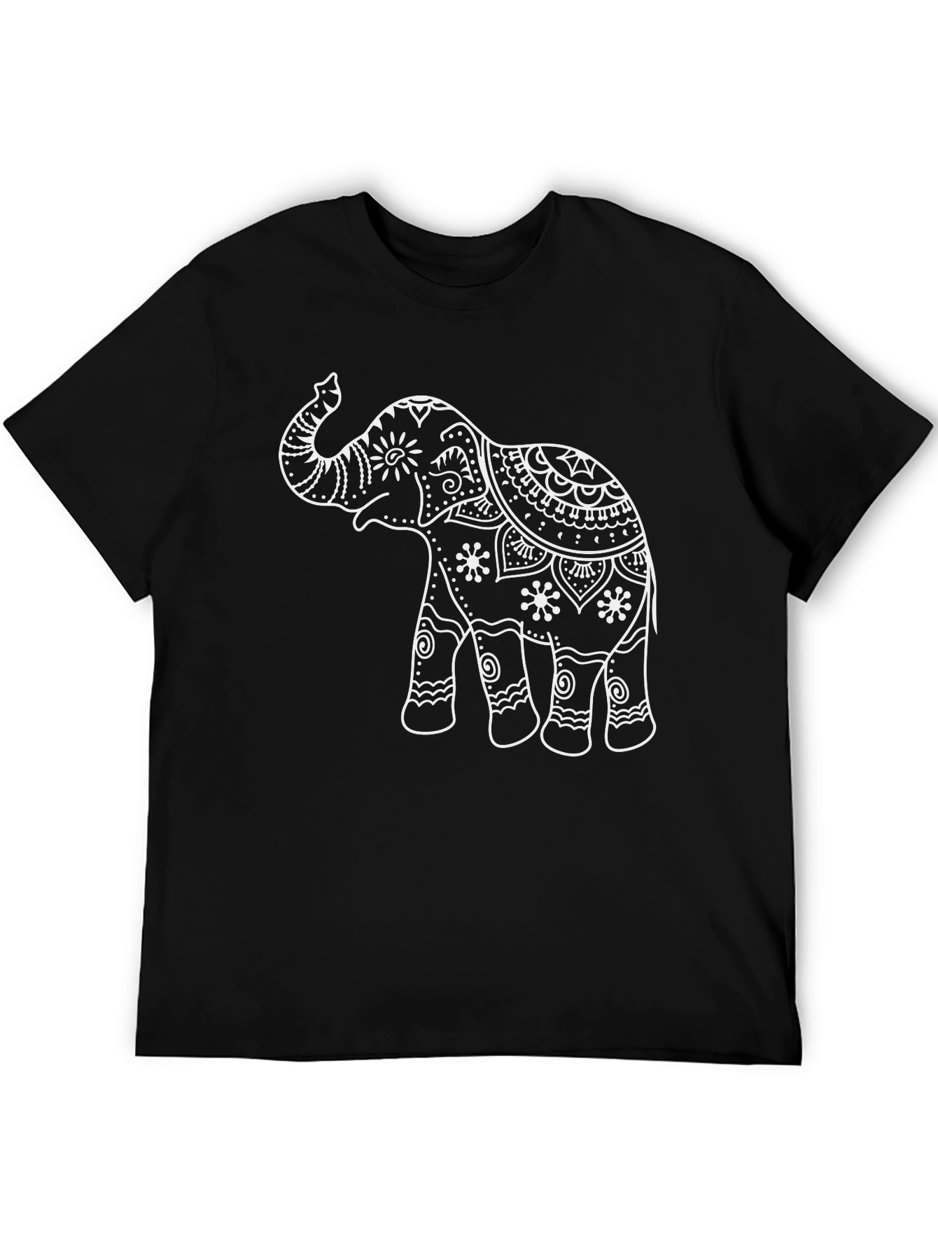 Black Elephant Mandala Print Black T-Shirt view 5