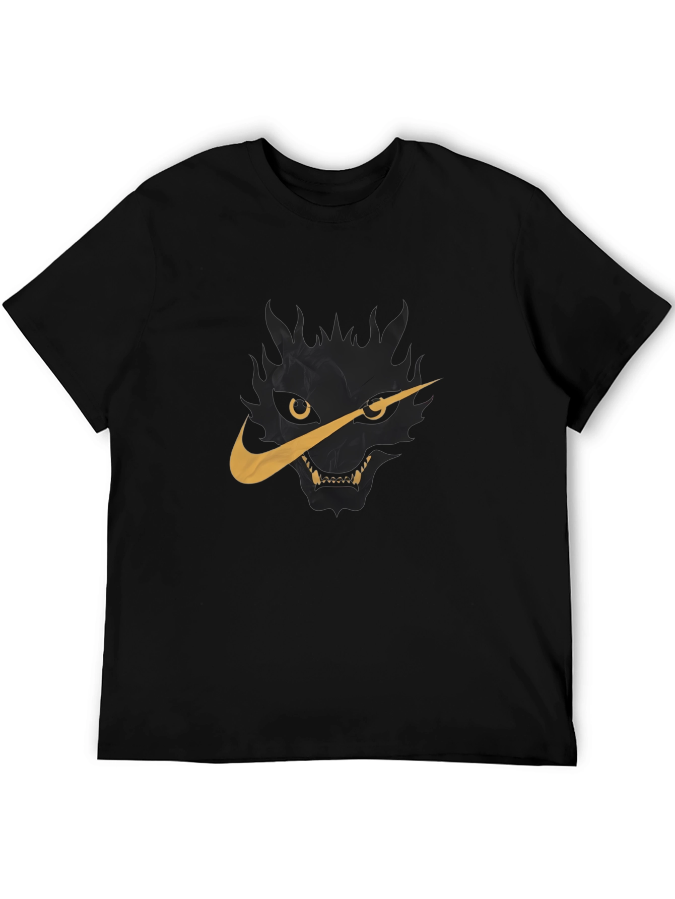 Black Men's Black T-Shirt with Wolf Nike Logo Graphic view 5