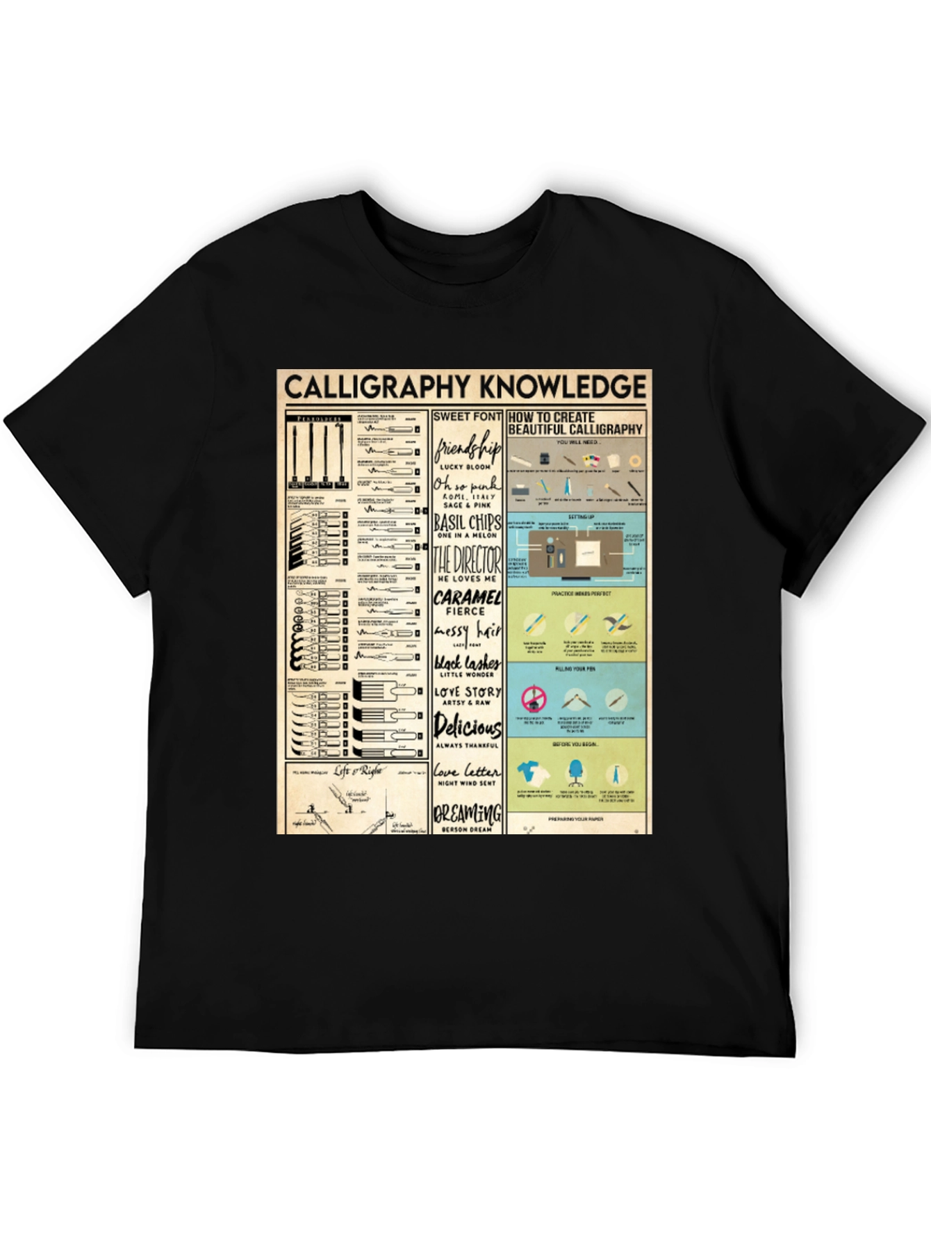Black Calligraphy Knowledge Graphic T-Shirt view 5