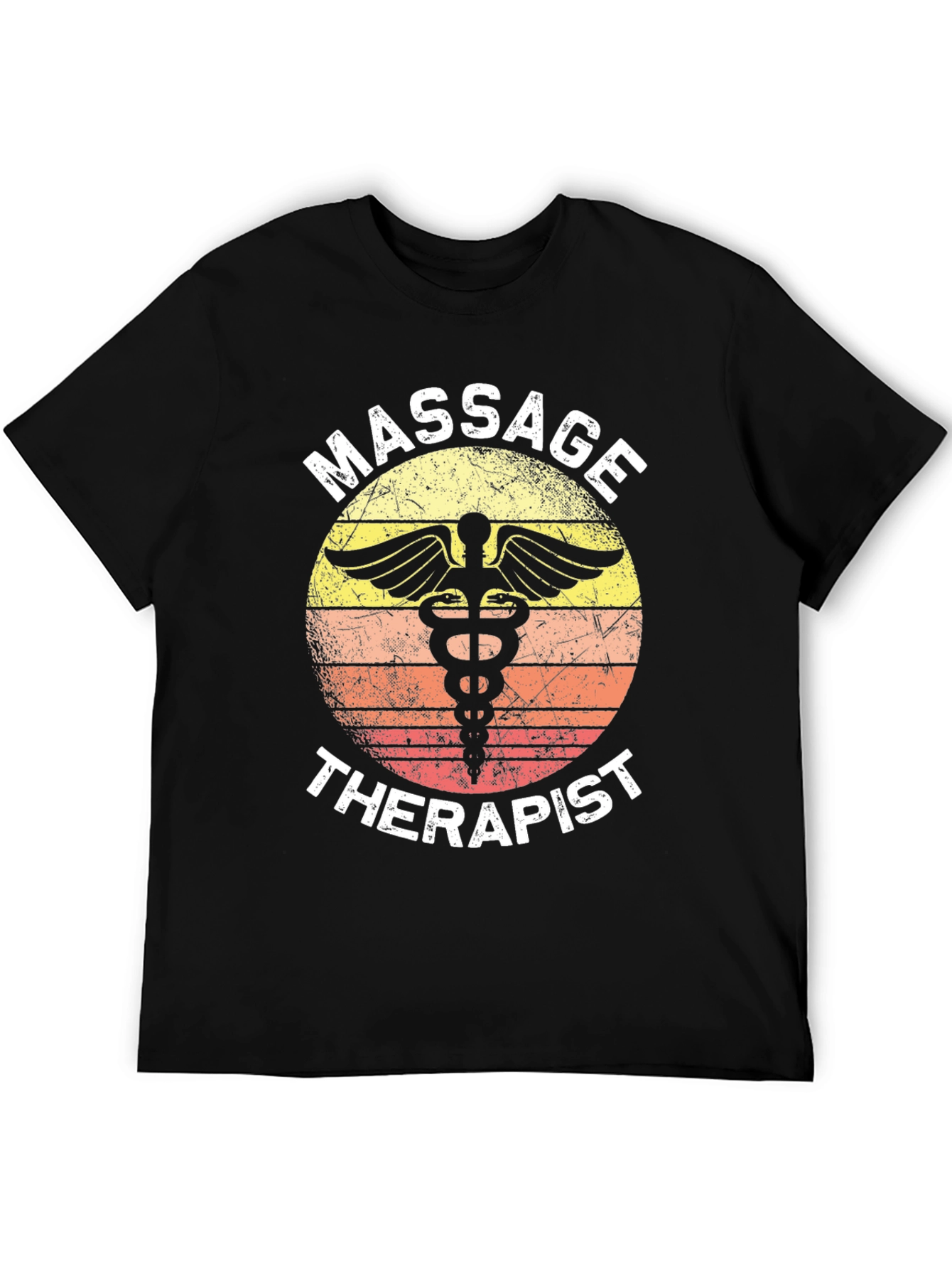 Black Massage Therapist T-Shirt Retro Caduceus Gift view 5