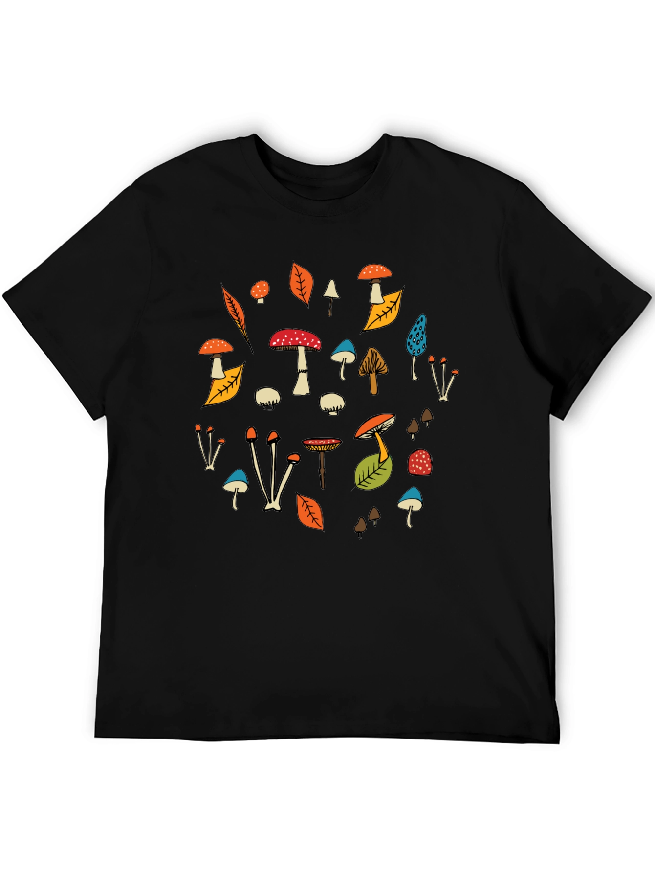 Black Funky Mushroom Print Black T-Shirt view 5