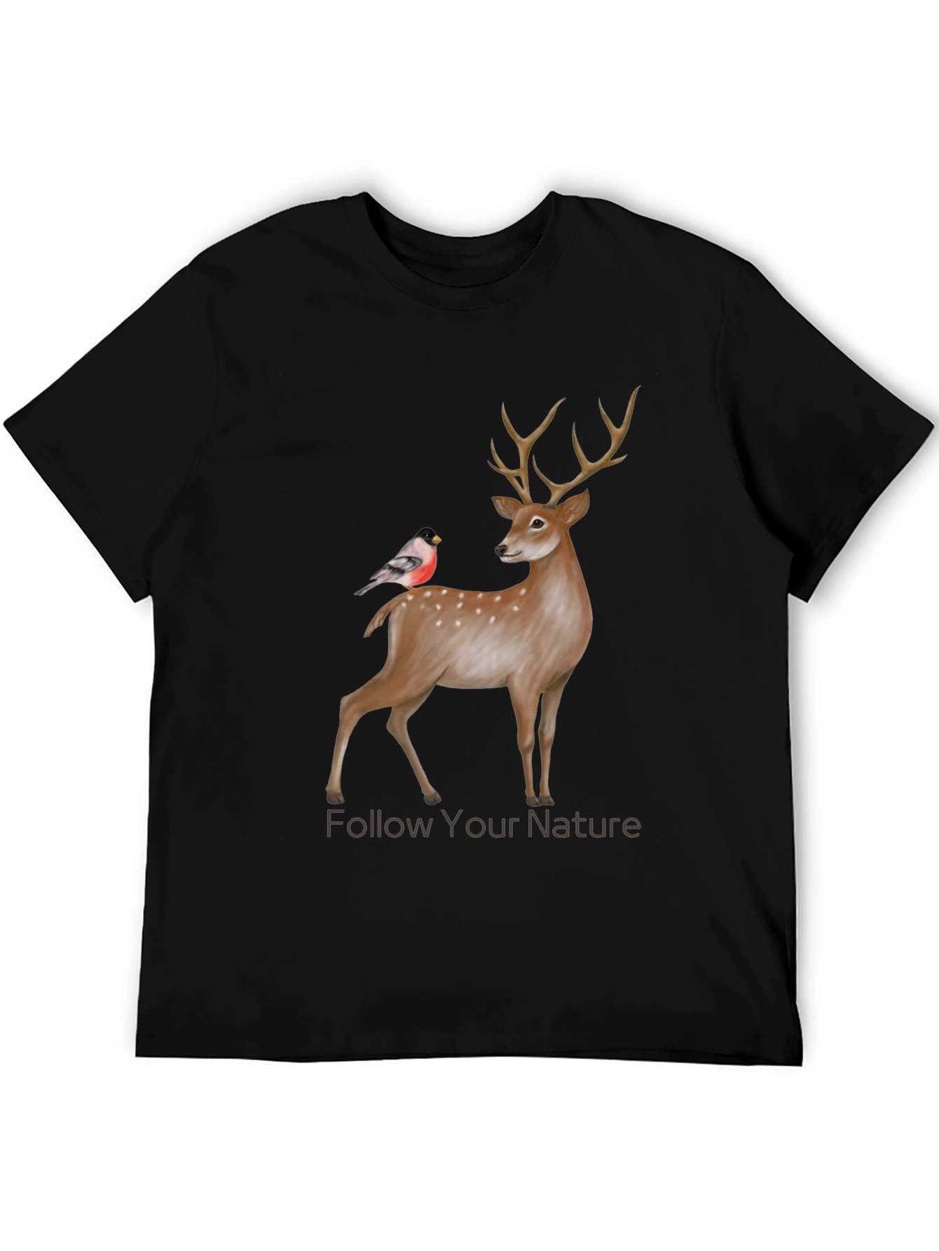 Black Nature Deer & Bird Graphic Tee view 5