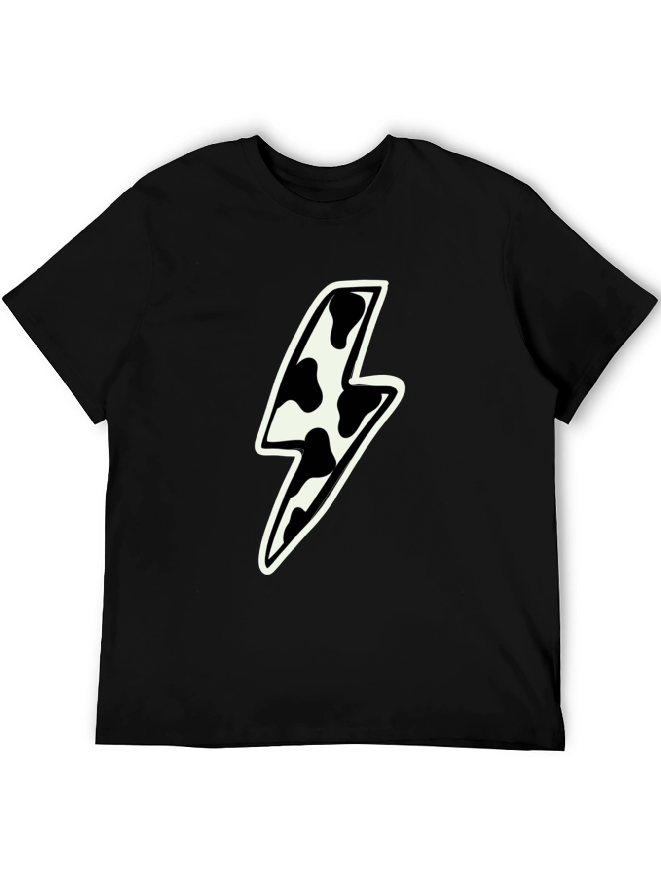 Black Cow Print Lightning Bolt Graphic Tee - Black view 5
