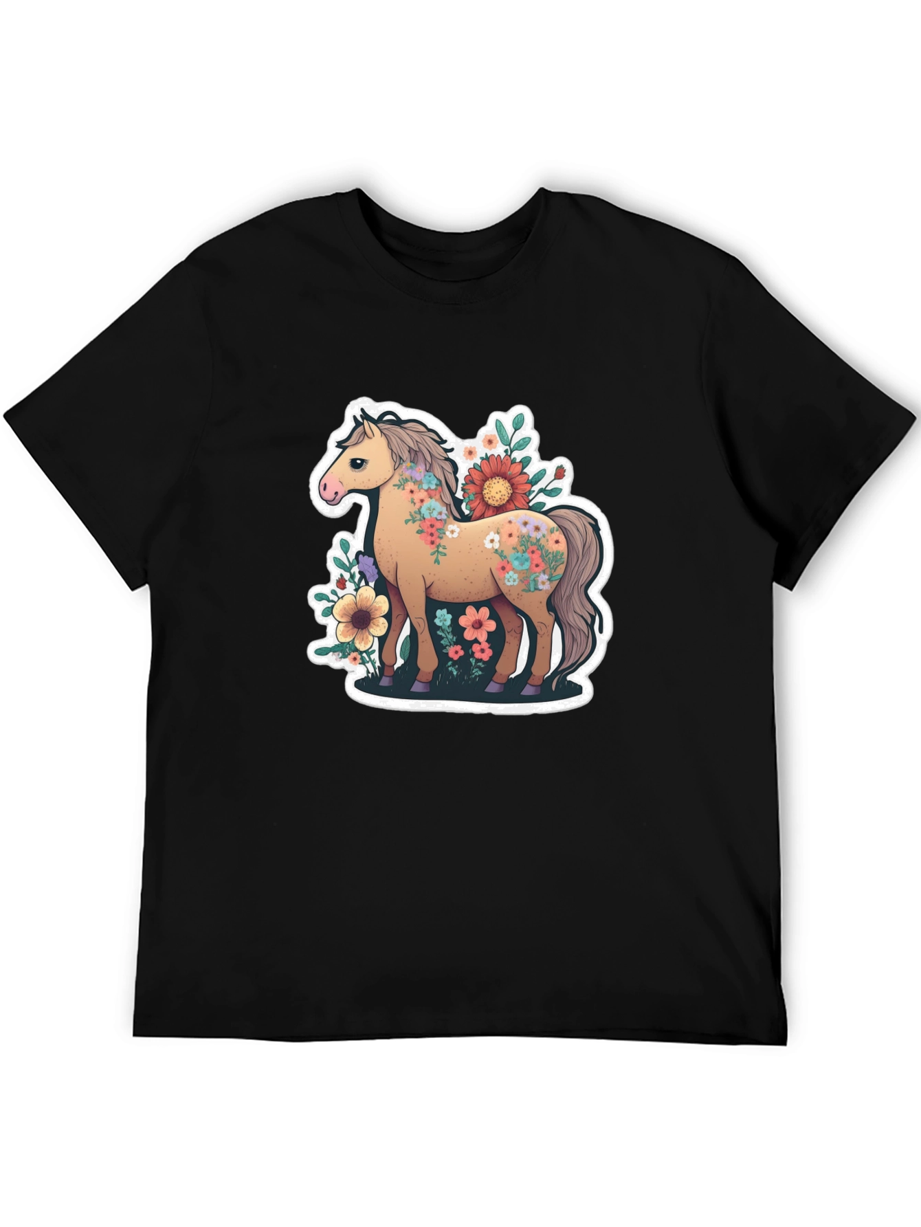 Black Floral Horse Graphic Tee - Stylish & Unique Design view 5