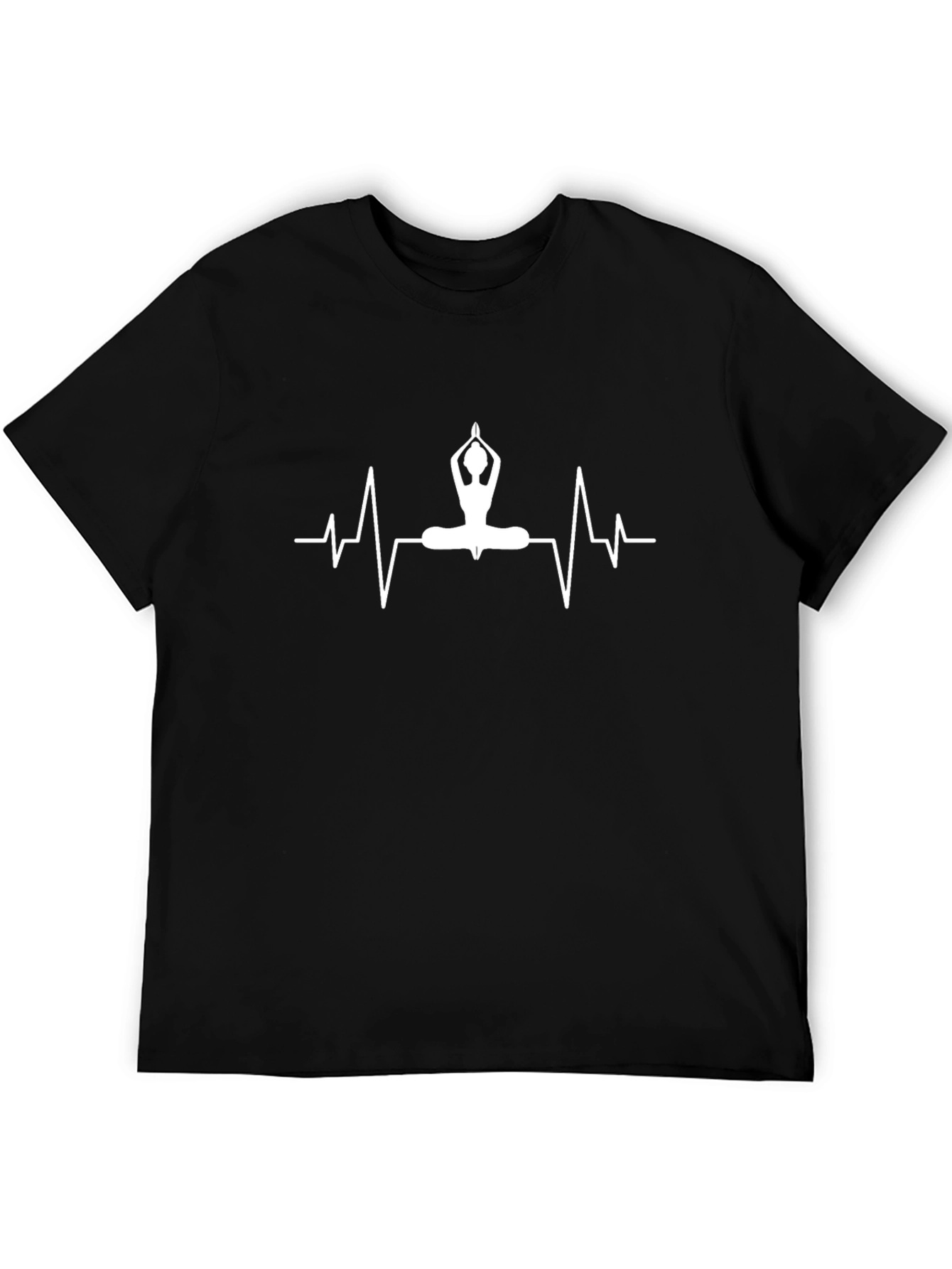 Black Yoga Heartbeat Graphic Tee - Black Cotton T-Shirt view 5