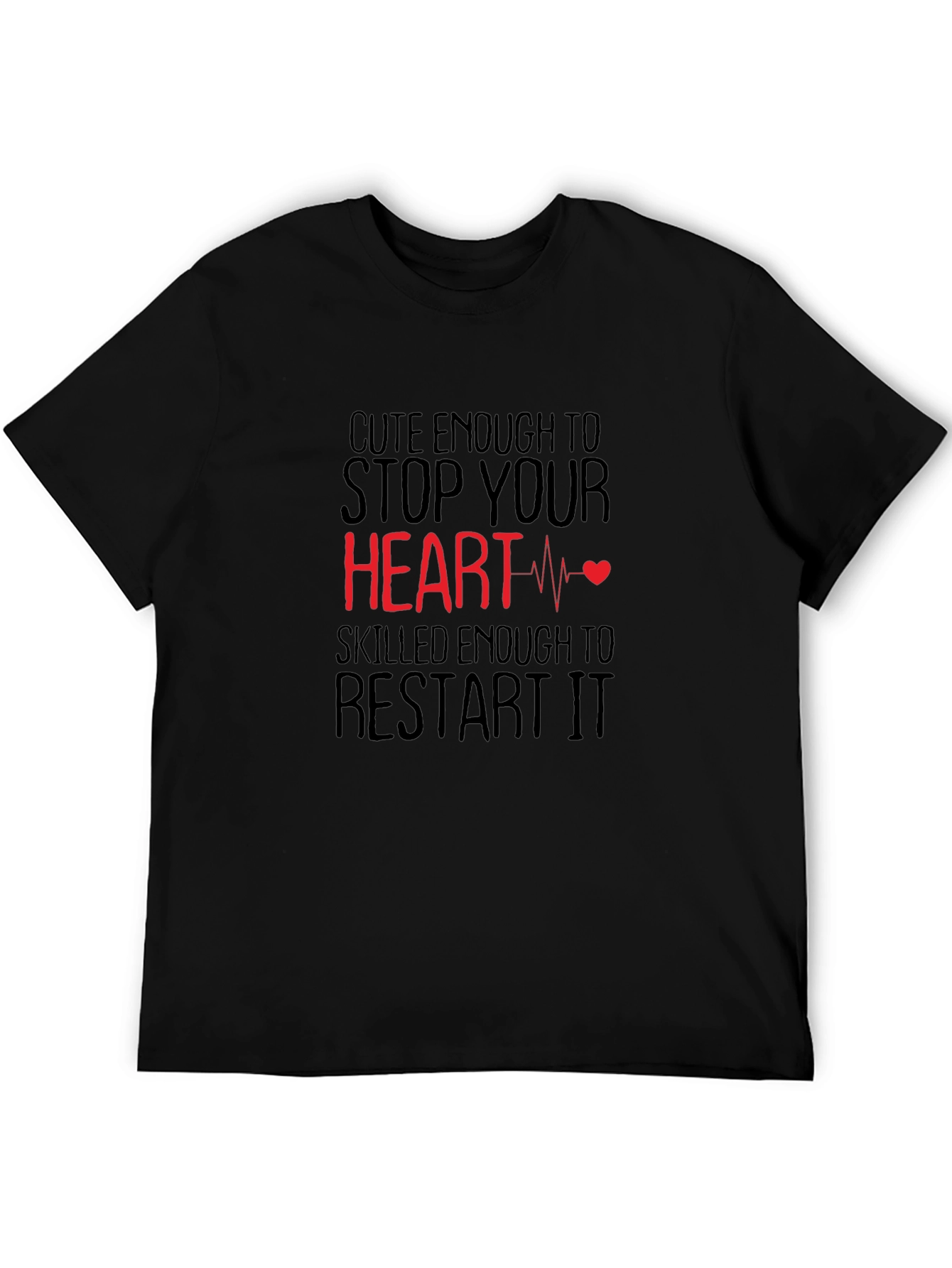 Black Cute Enough Heart Restart T-Shirt - Novelty Graphic Tee view 5