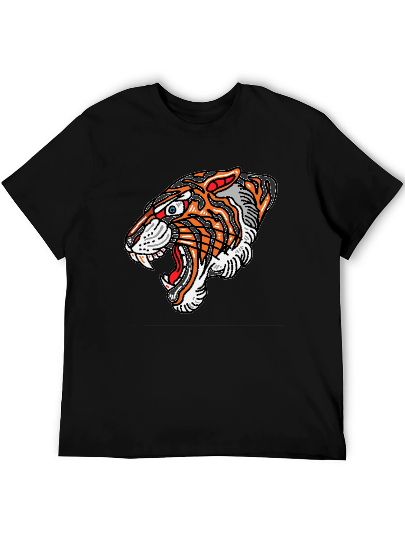 Black Tiger Graphic Print Men's Black T-Shirt view 5