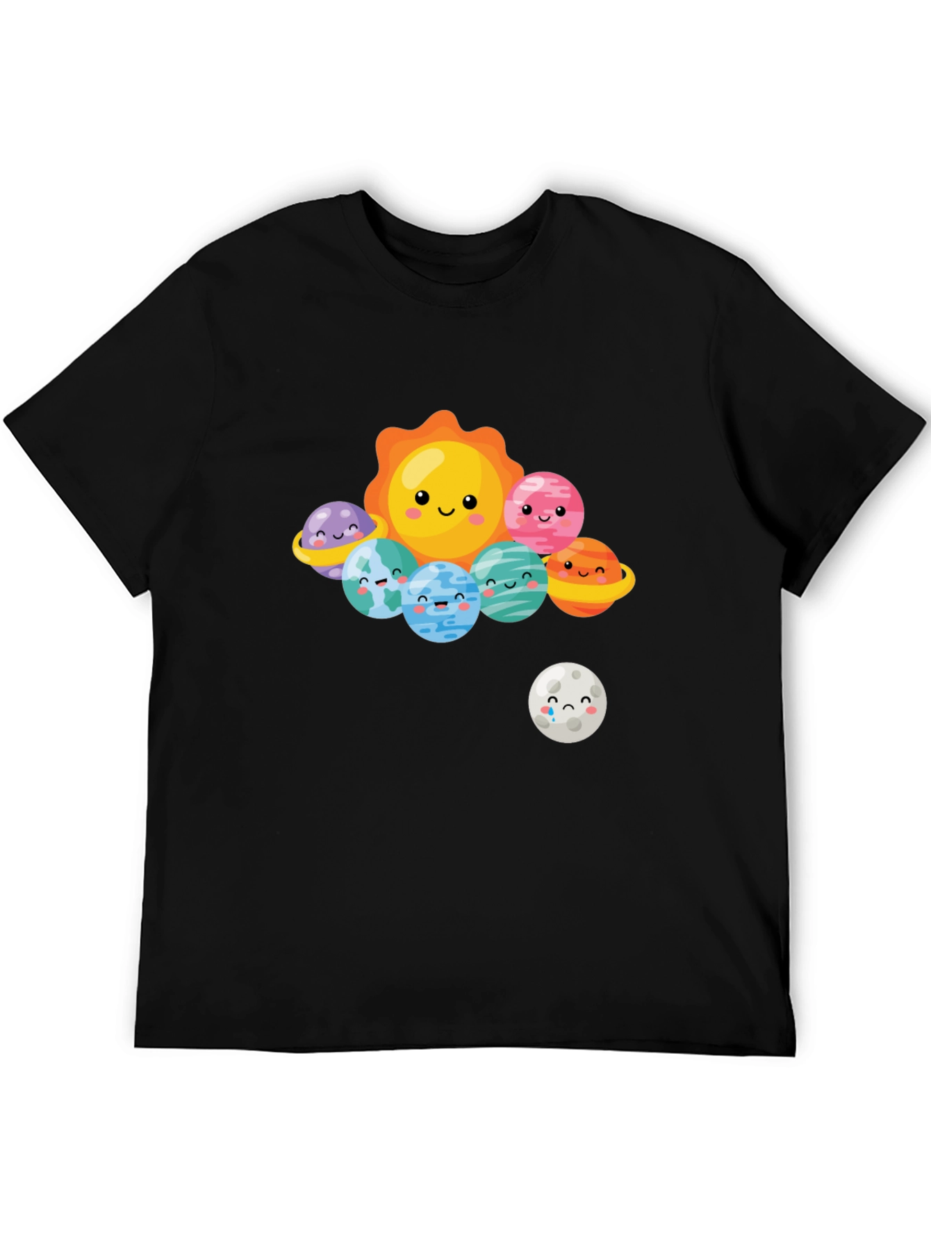 Black Kawaii Solar System Graphic T-Shirt view 5