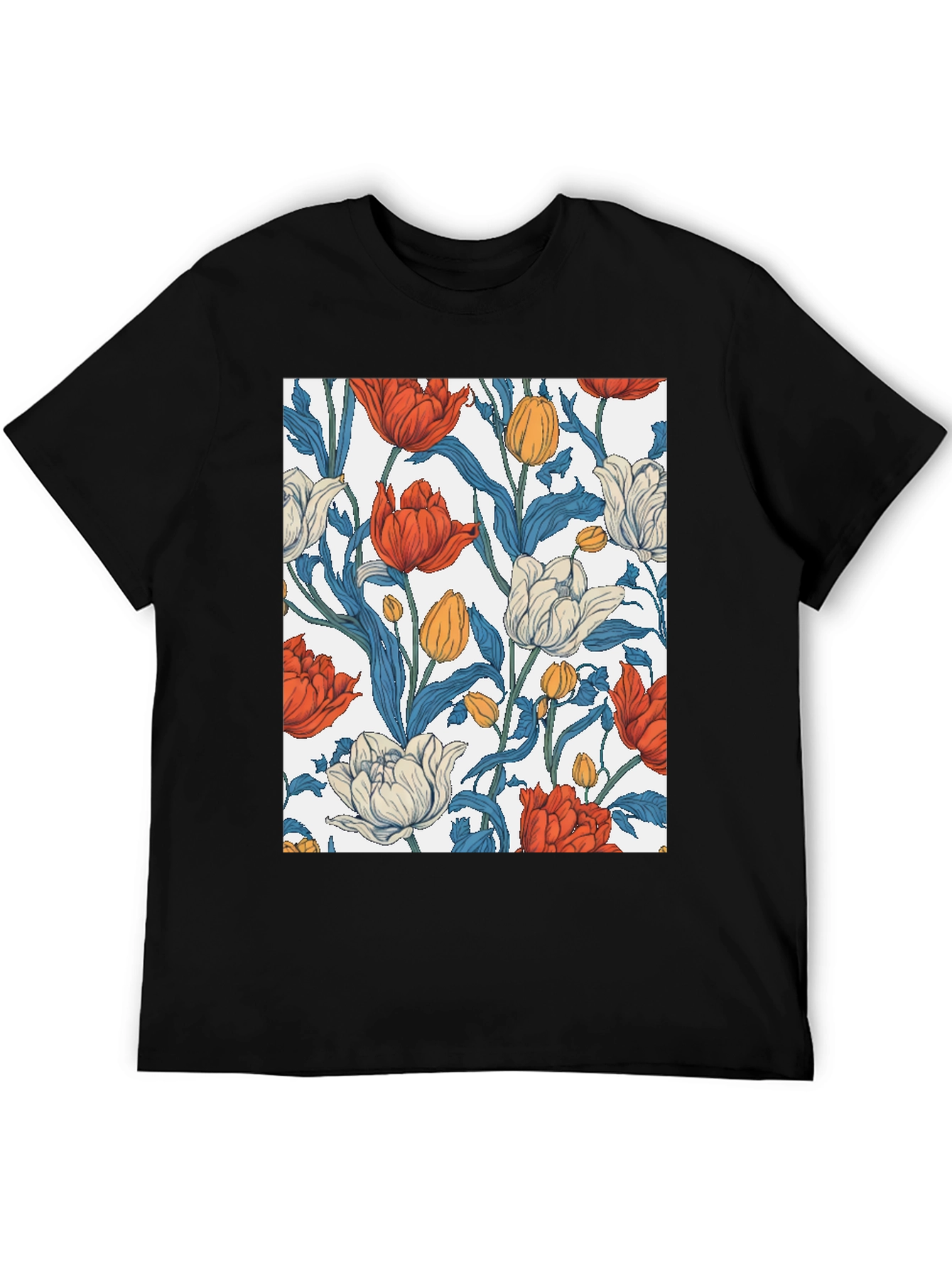Black Floral Print Crew Neck T-Shirt view 5