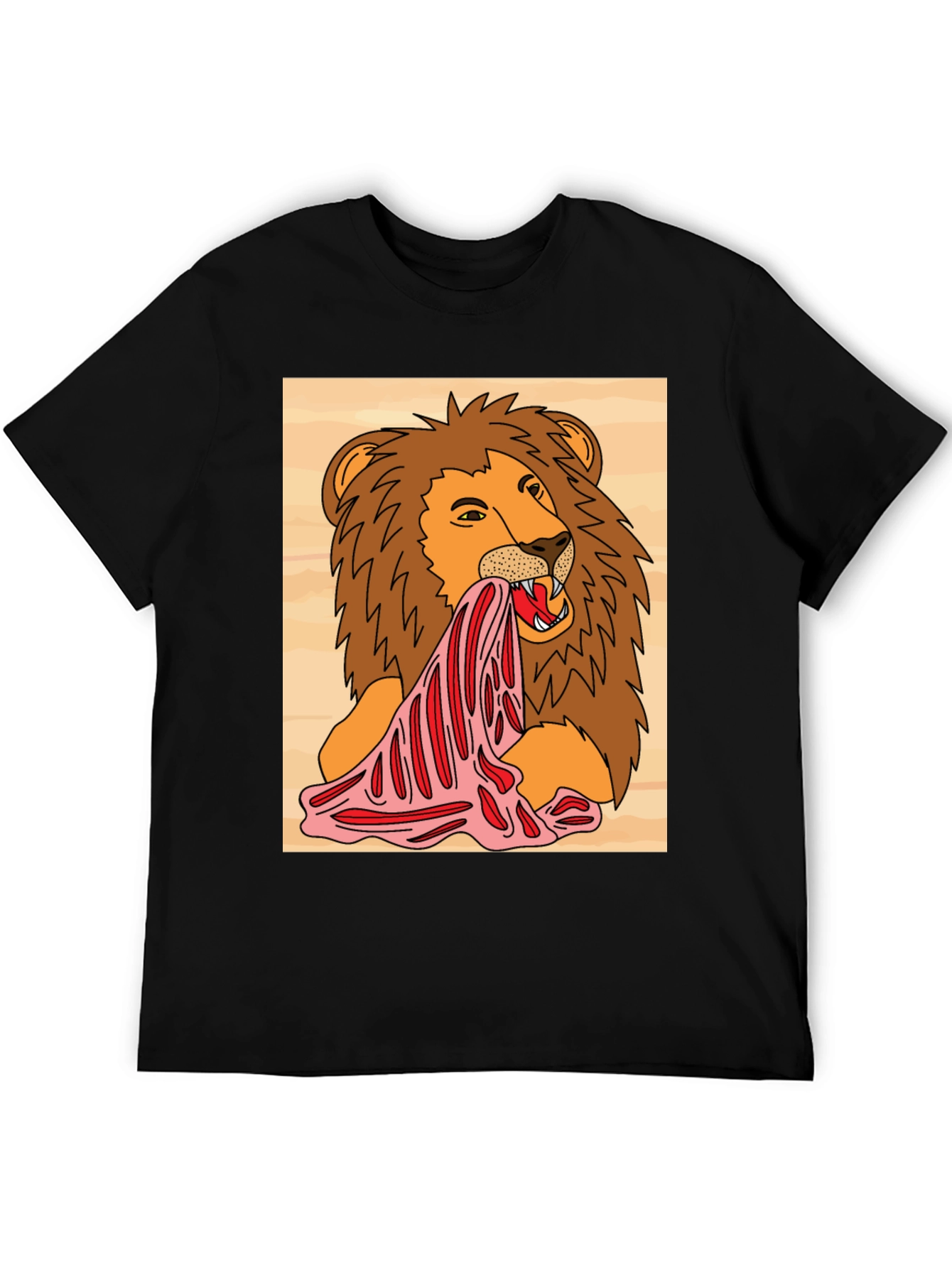 Black Lion Eating Meat Graphic Tee - Black view 5