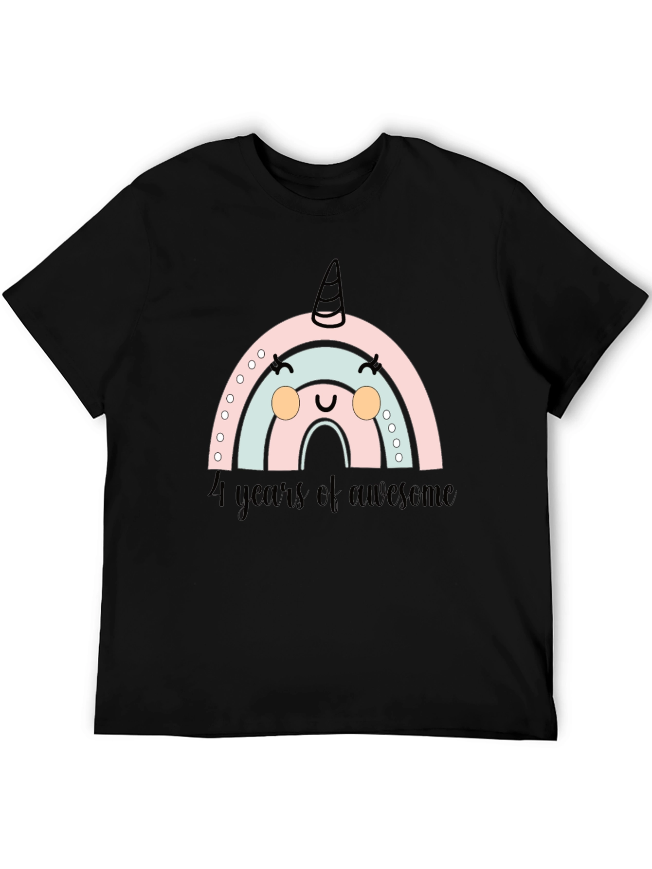 Black 4 Years of Awesome Rainbow Unicorn Birthday T-Shirt view 5