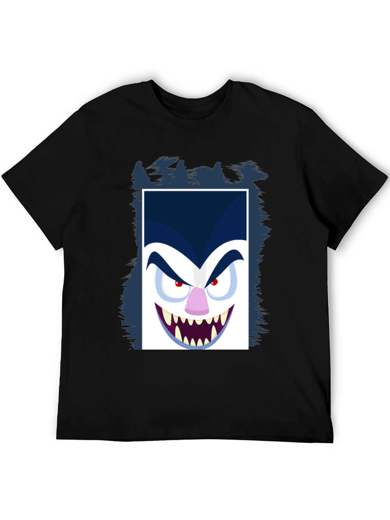 Black Cartoon Vampire Face Graphic Black Tee view 5