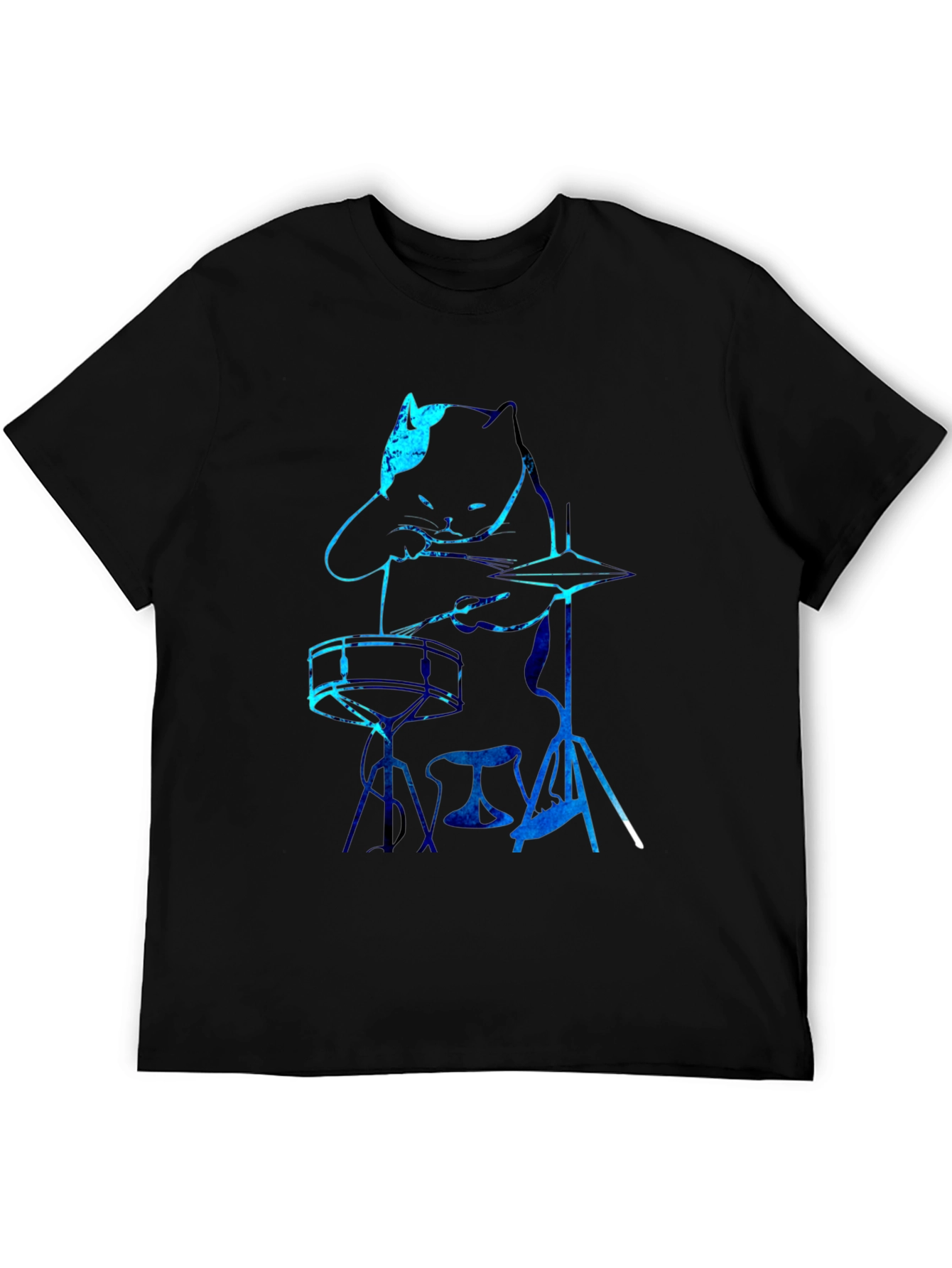 Black Cat Drummer Graphic Tee - Black T-Shirt view 5