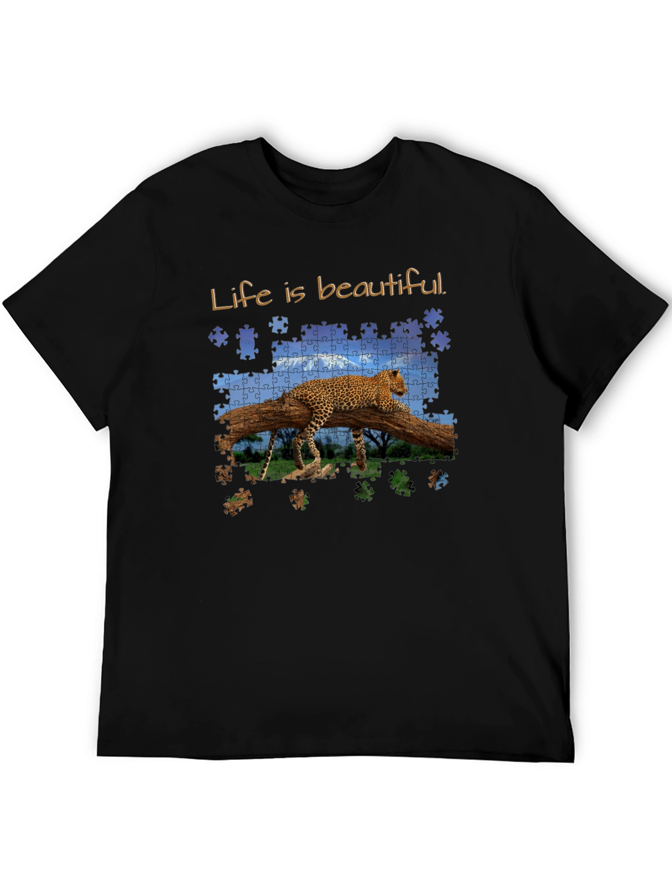 Black Life is Beautiful Leopard Puzzle Graphic T-Shirt view 5
