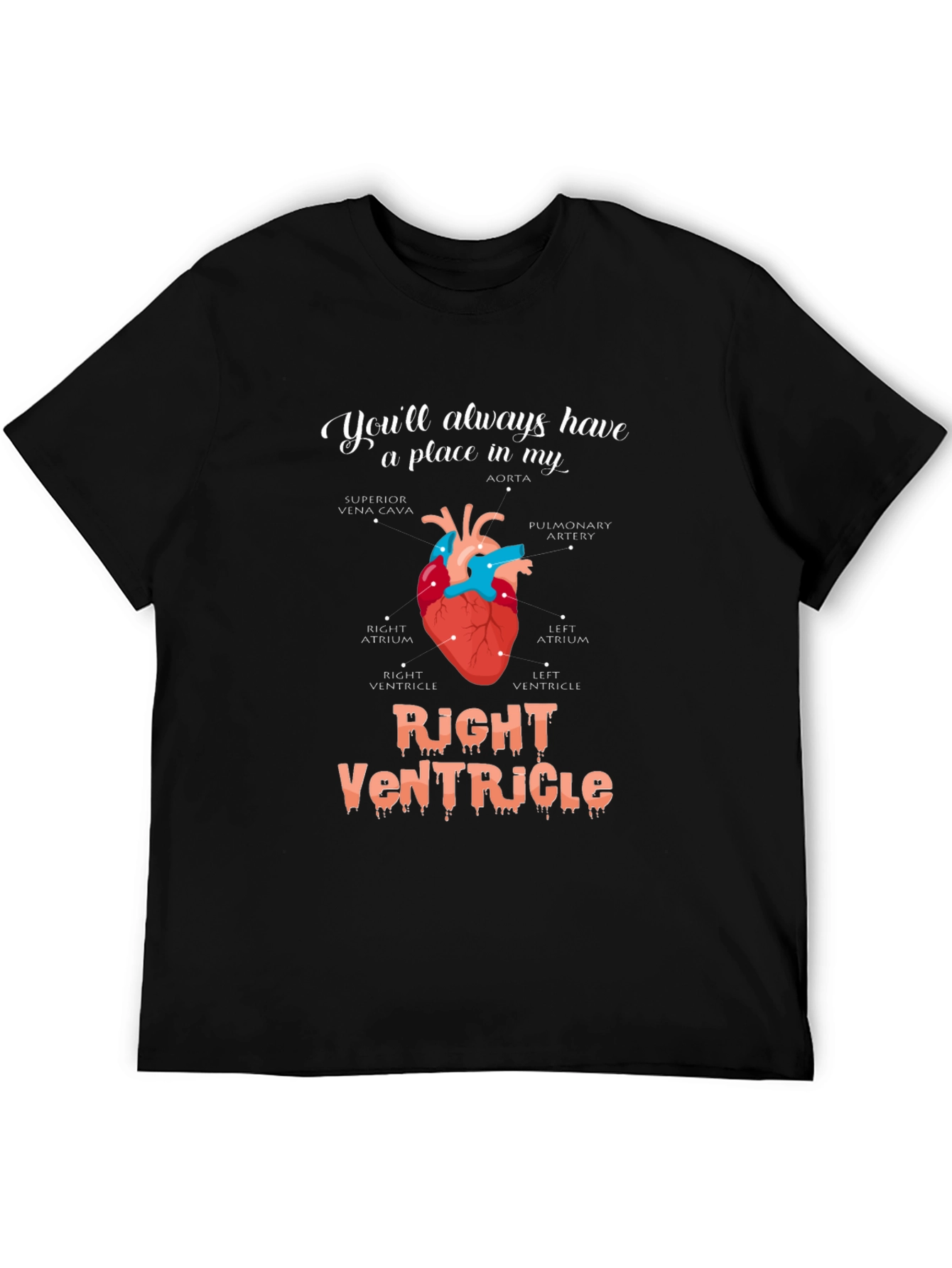 Black Anatomical Heart T-Shirt - You'll Always Have a Place view 5