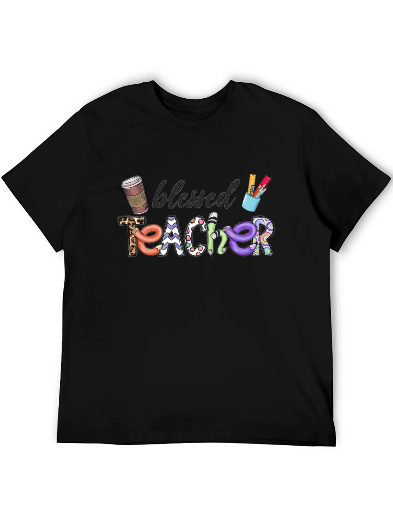 Black Blessed Teacher Graphic T-Shirt view 5