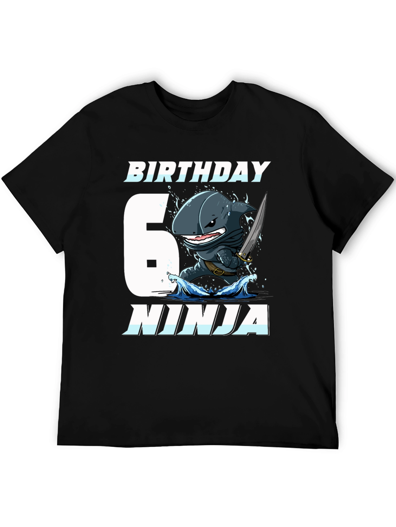 Black Birthday Shark Ninja Black T-Shirt view 5