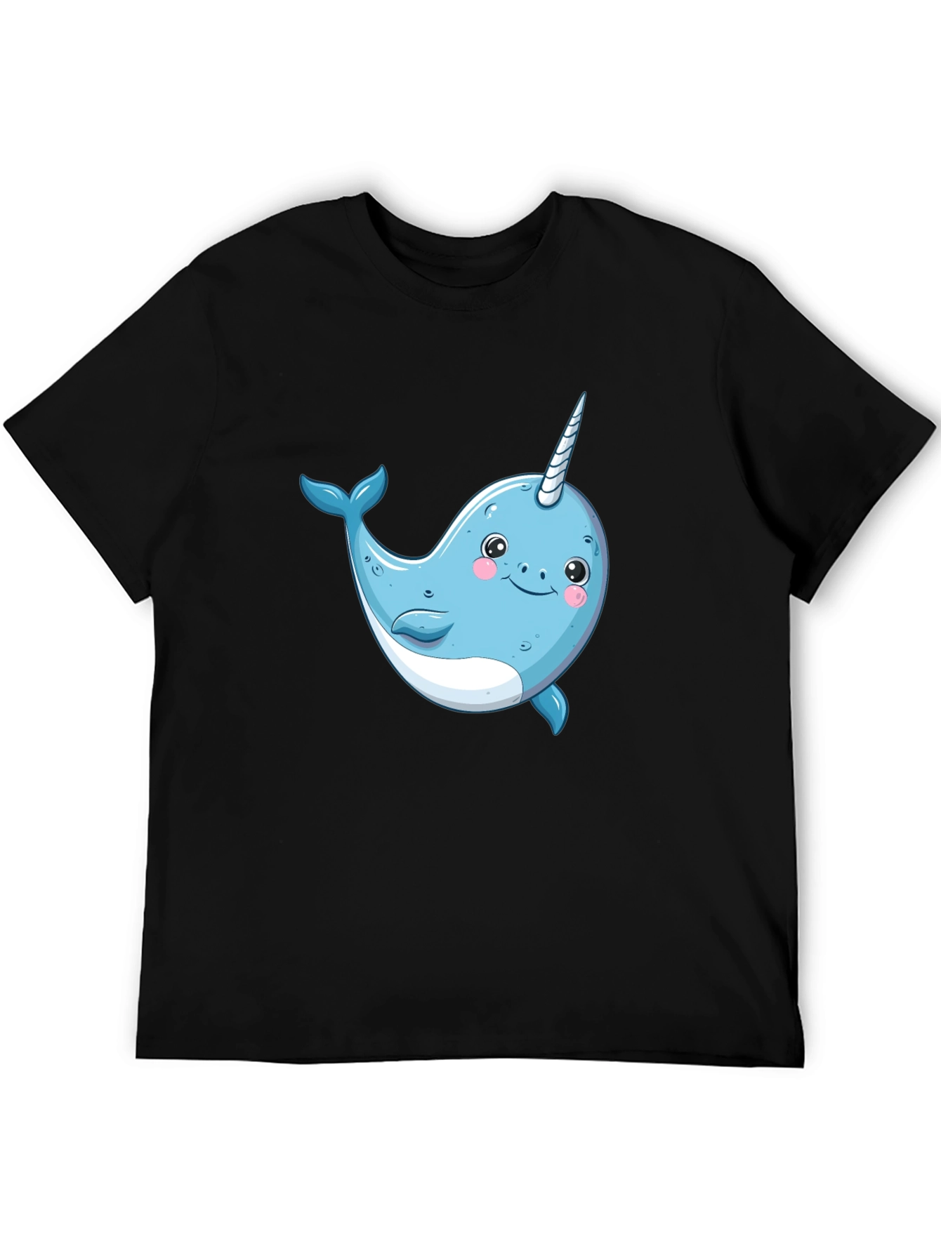 Black Cute Narwhal Graphic Tee - Black Cotton T-Shirt view 5