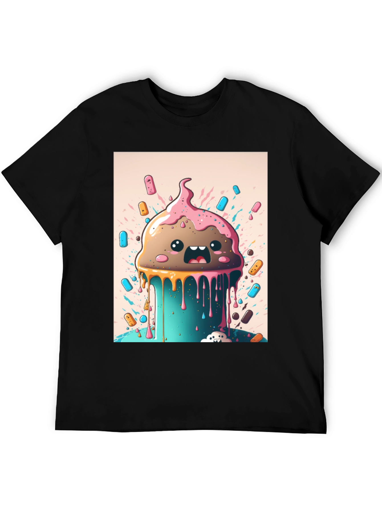 Black Kawaii Melting Ice Cream Graphic Tee view 5