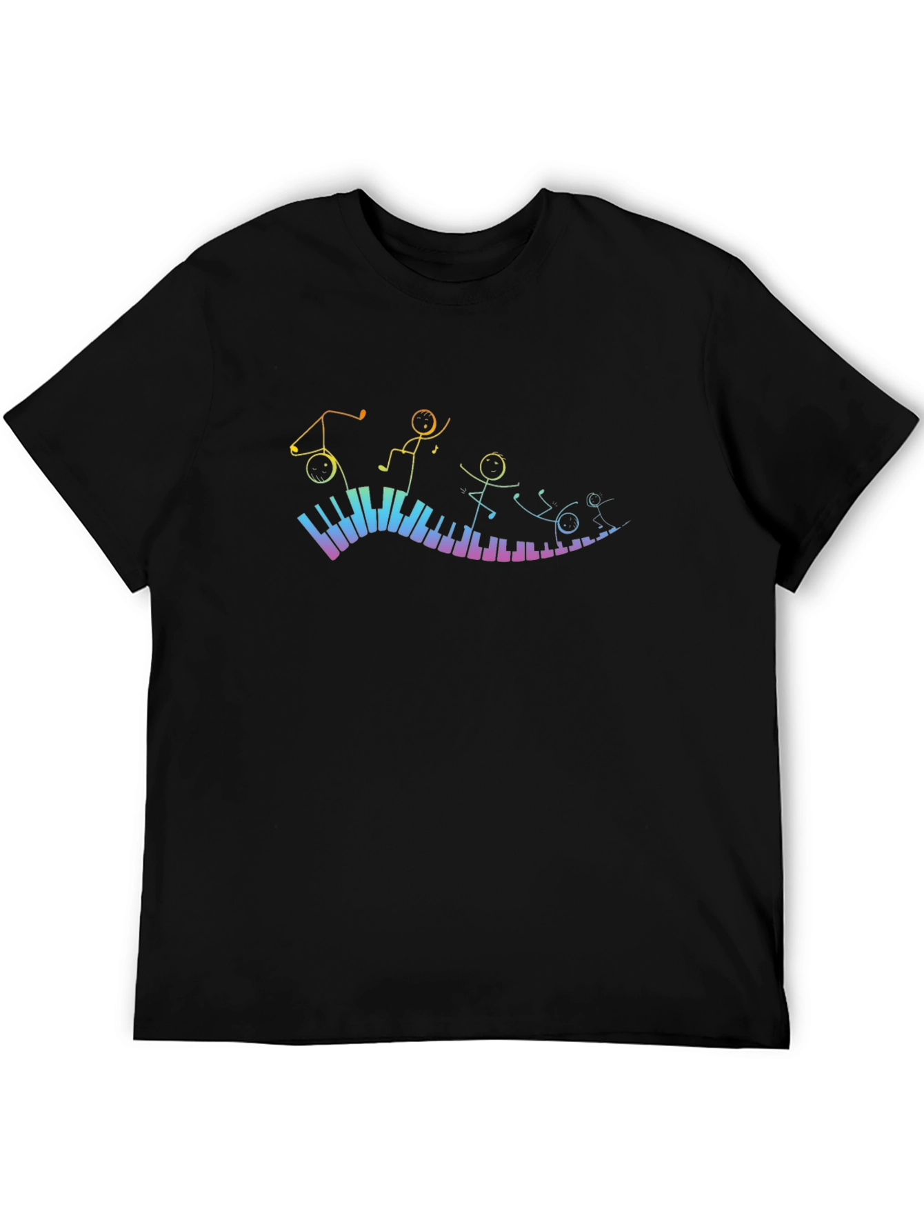 Black Musical Stick Figures Piano T-Shirt view 5