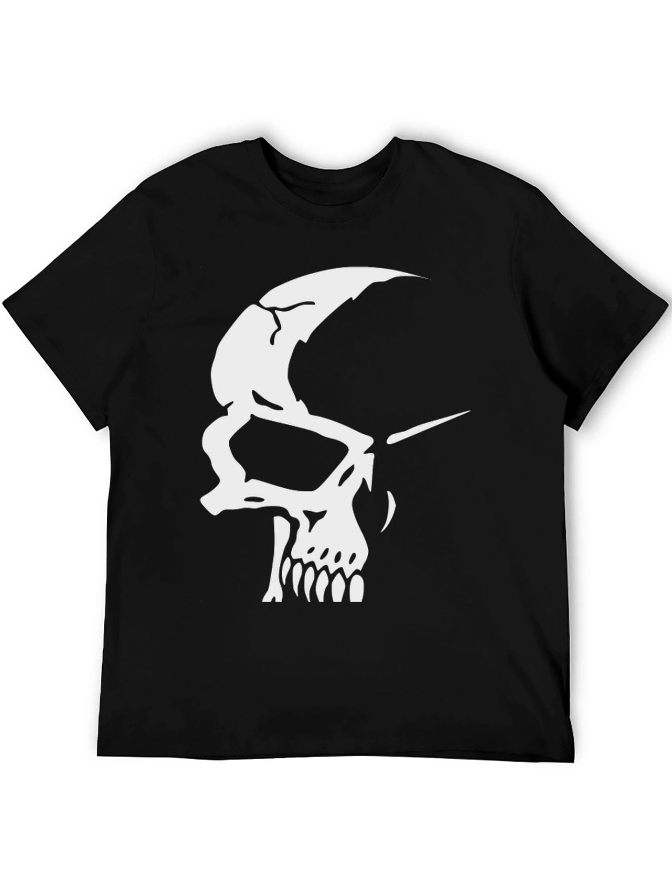 Black Skull Graphic Tee - Black Cotton Casual T-Shirt view 5