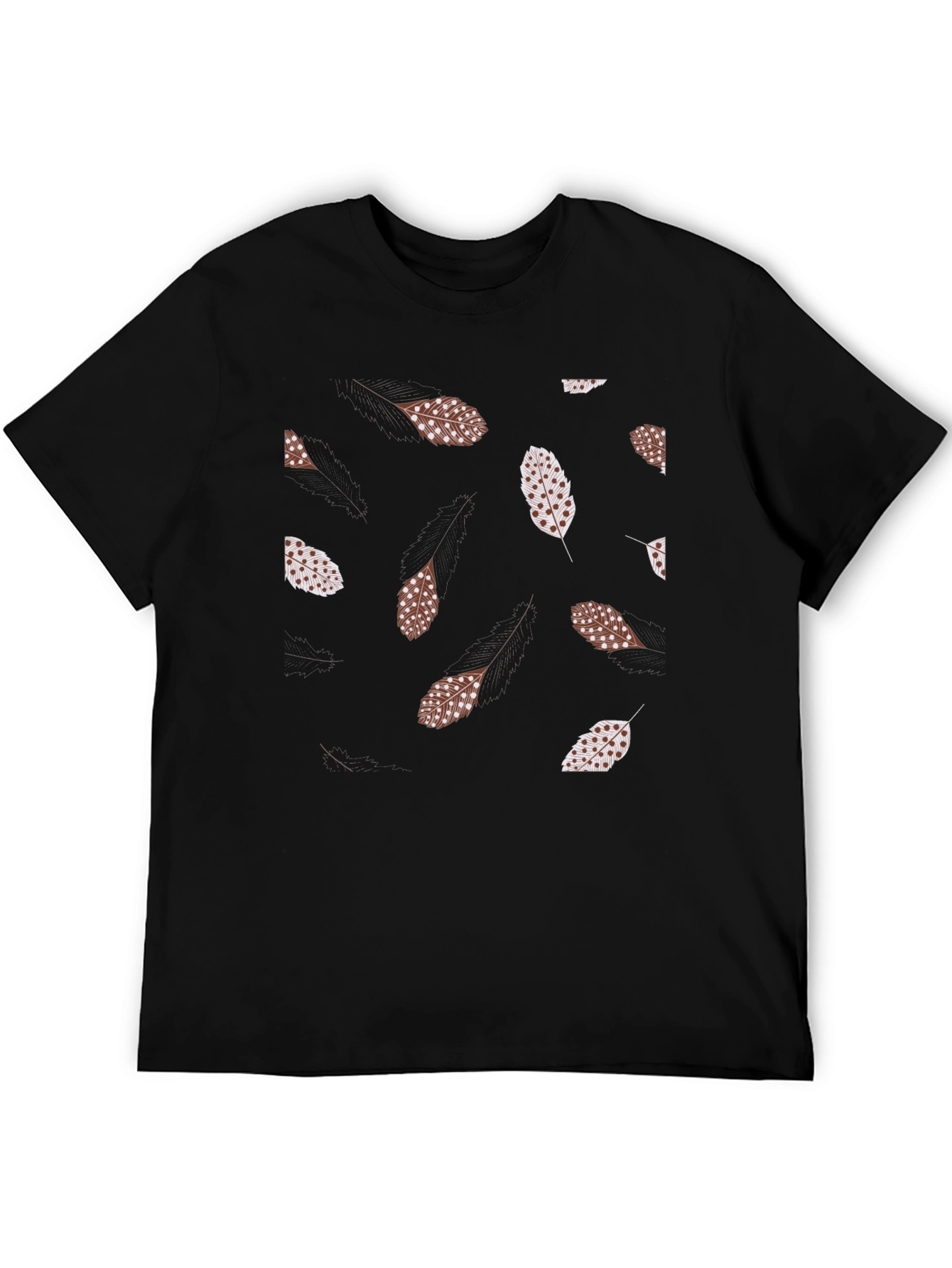 Black Feather Print Black T-Shirt view 5