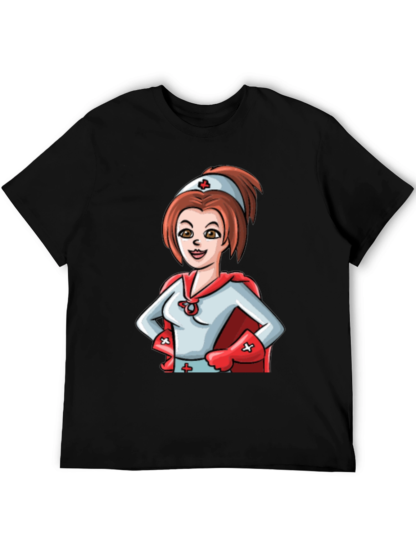 Black Nurse Superhero T-Shirt - Black Cotton Tee view 5