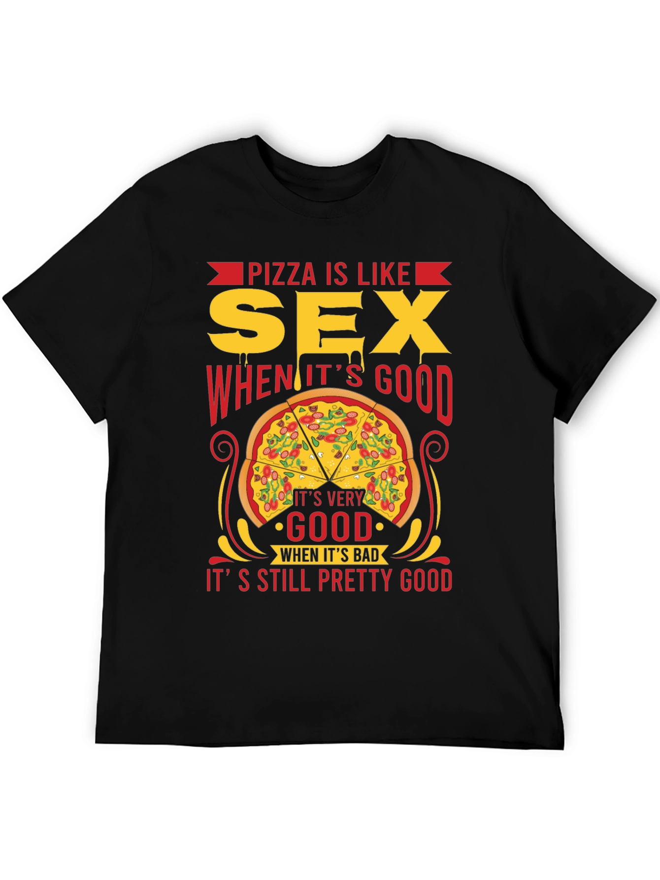 Black Pizza & Sex Funny Graphic T-Shirt view 5