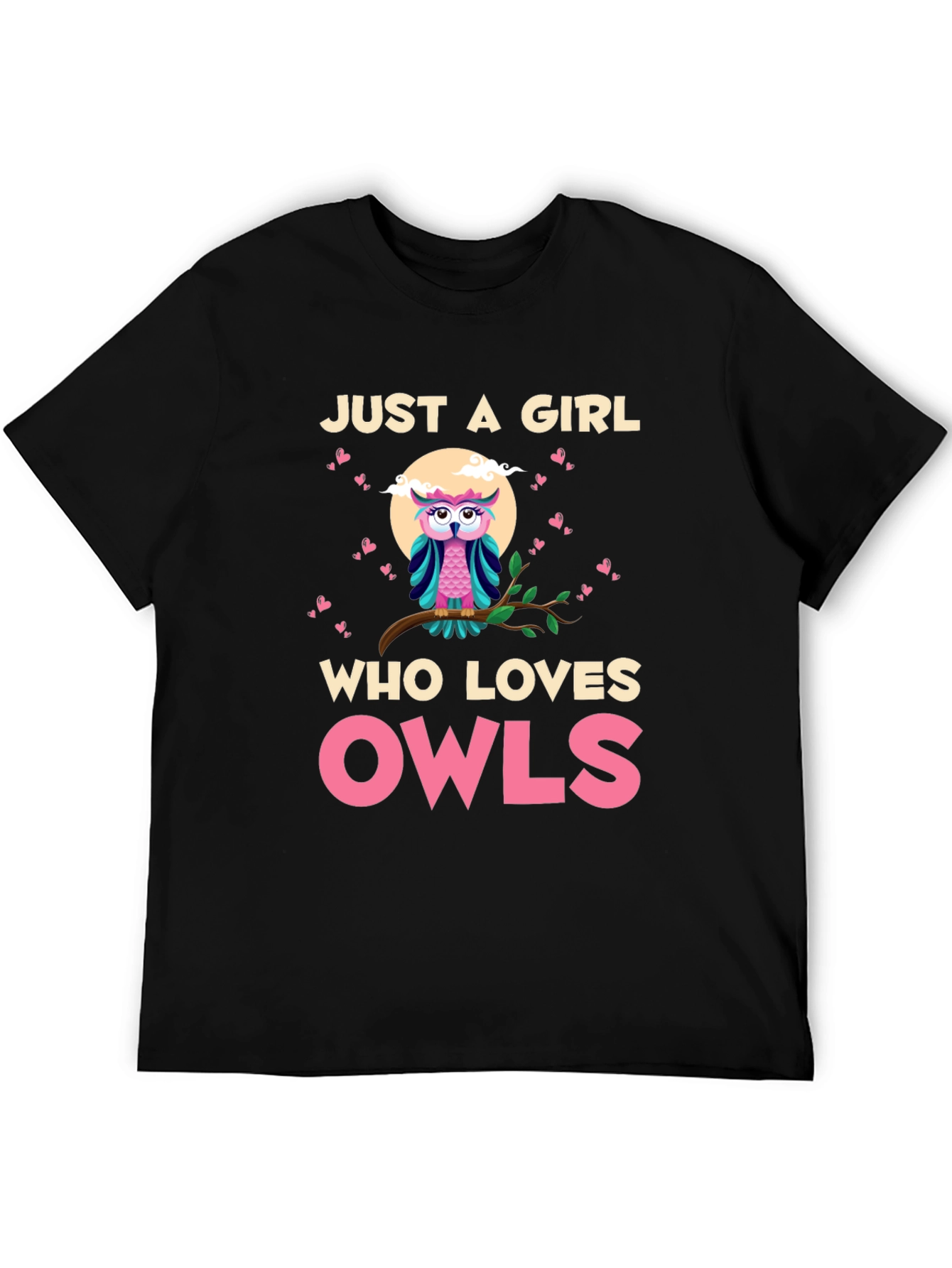 Black Just a Girl Who Loves Owls T-Shirt view 5