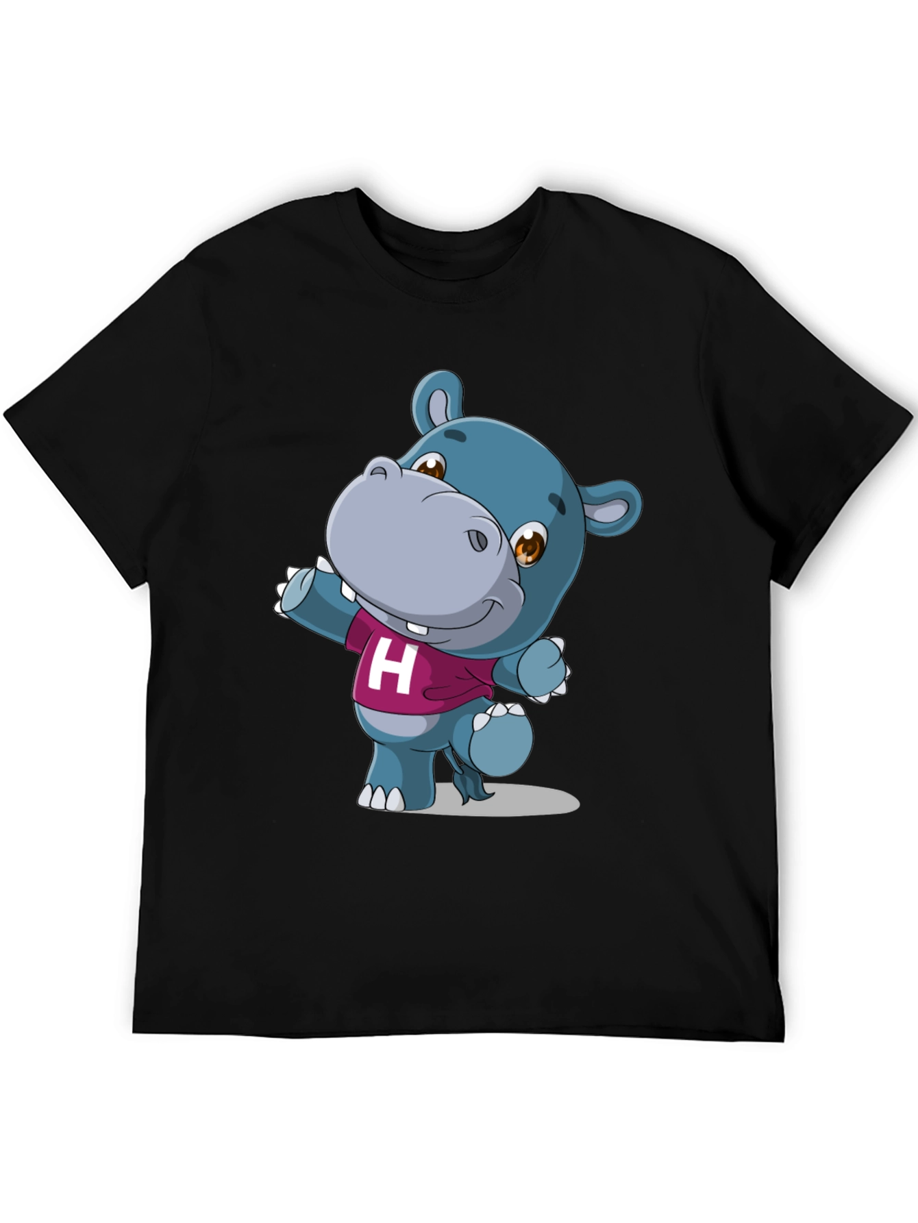 Black Cute Hippo Graphic Tee - Black Unisex Shirt view 5
