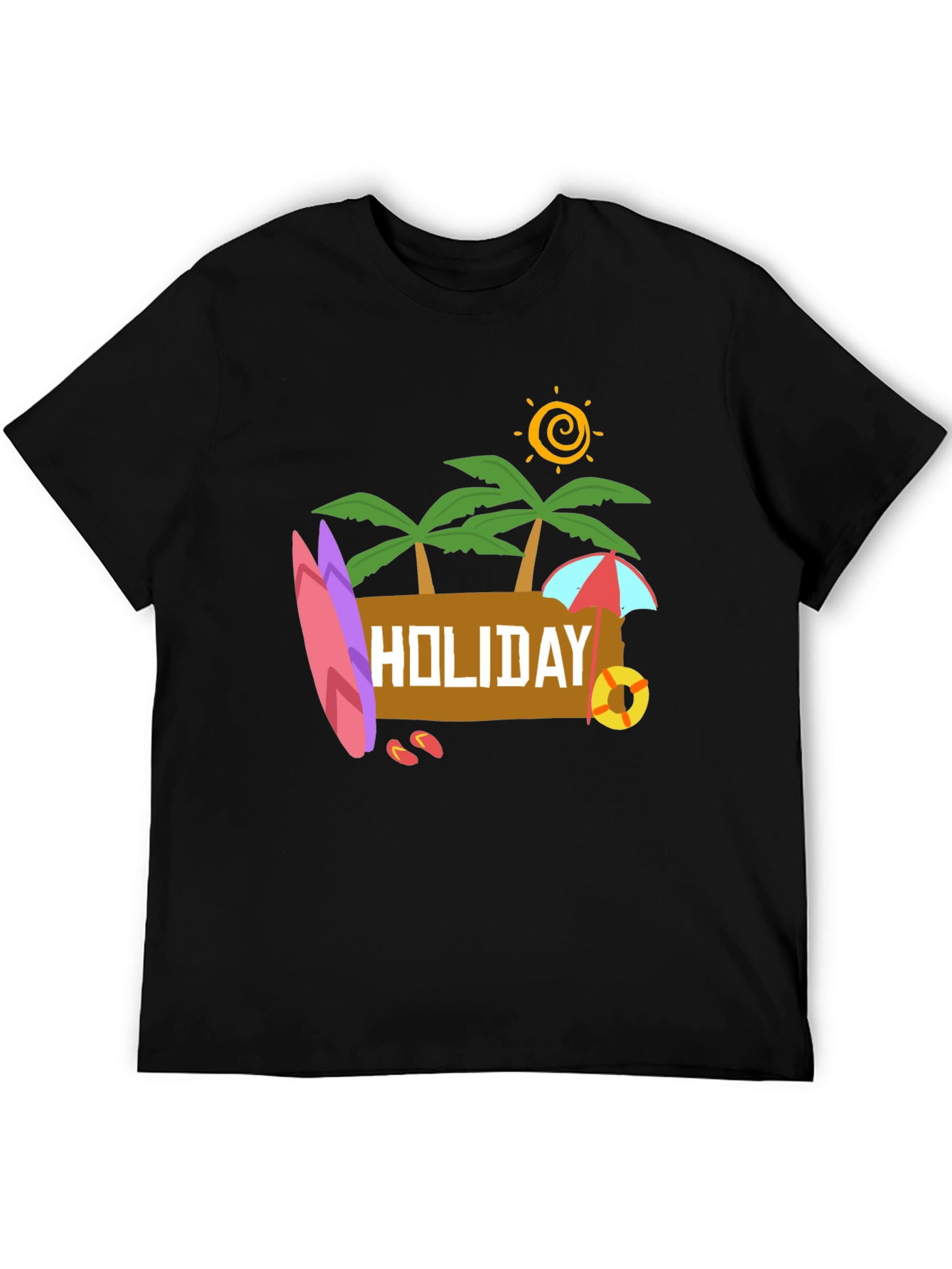 Black Holiday Beach T-Shirt - Black Cotton Tee view 5