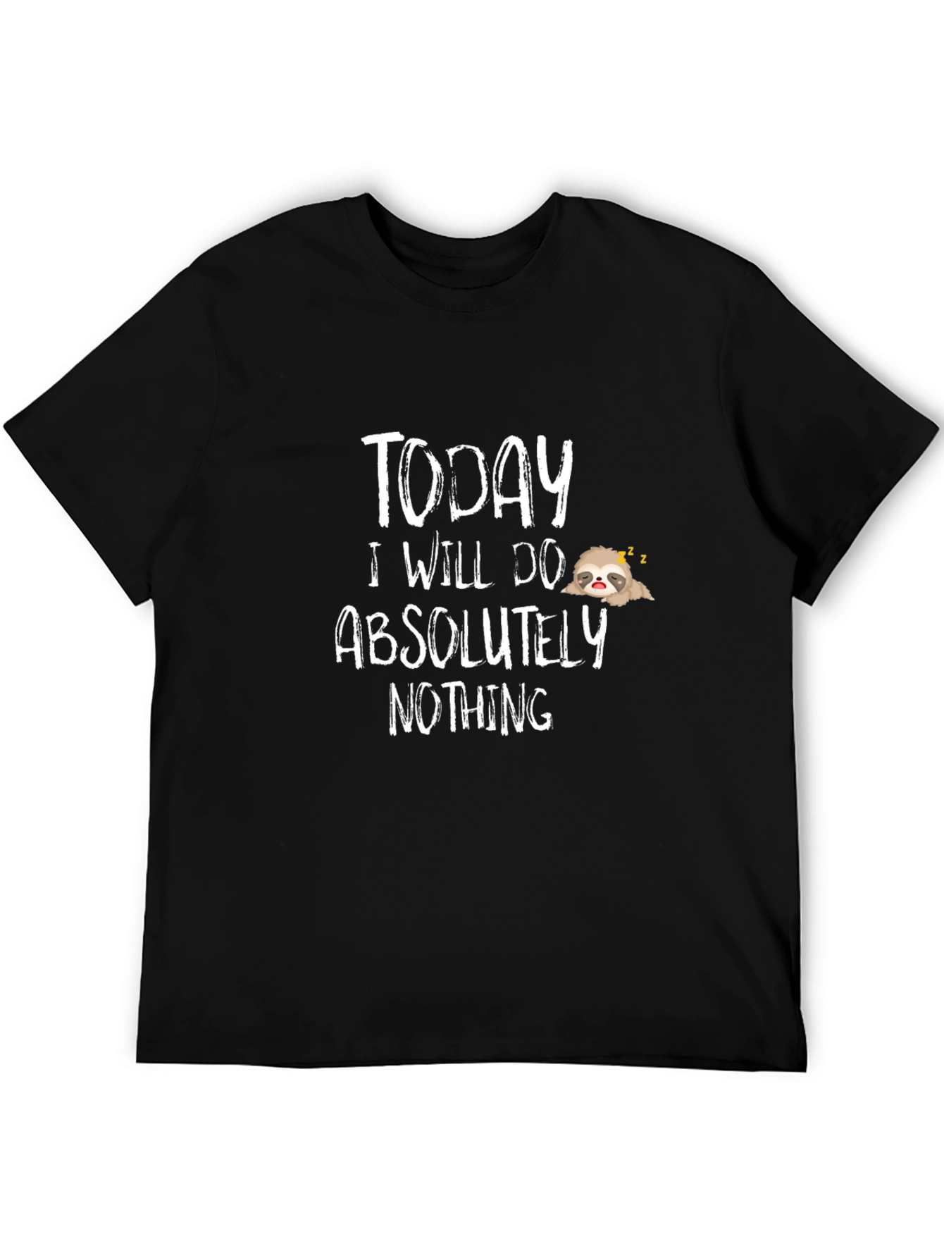 Black Funny Sloth 'Today I Will Do Nothing' Black T-Shirt view 5