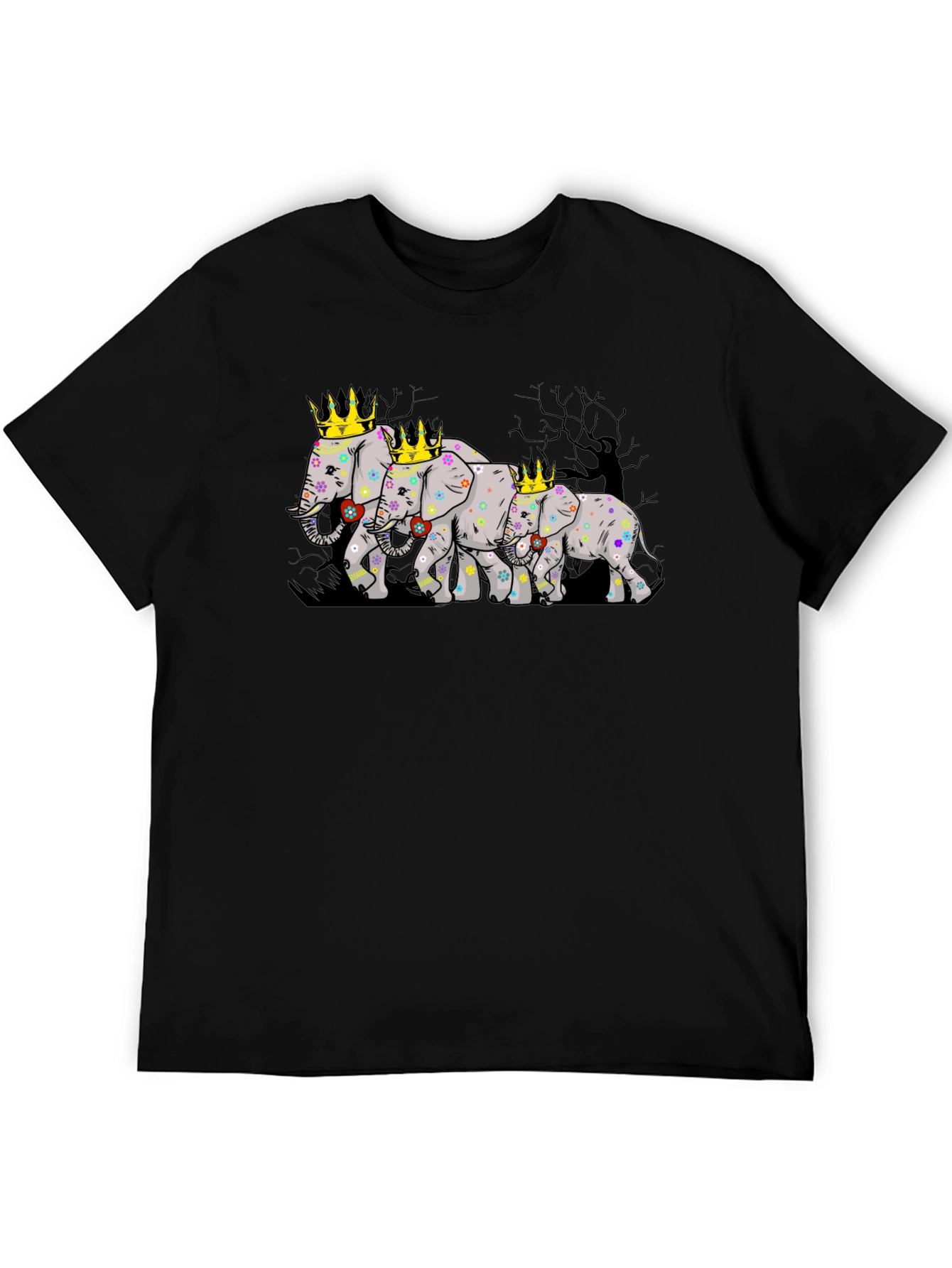 Black Elephant Family Crowned T-Shirt view 5