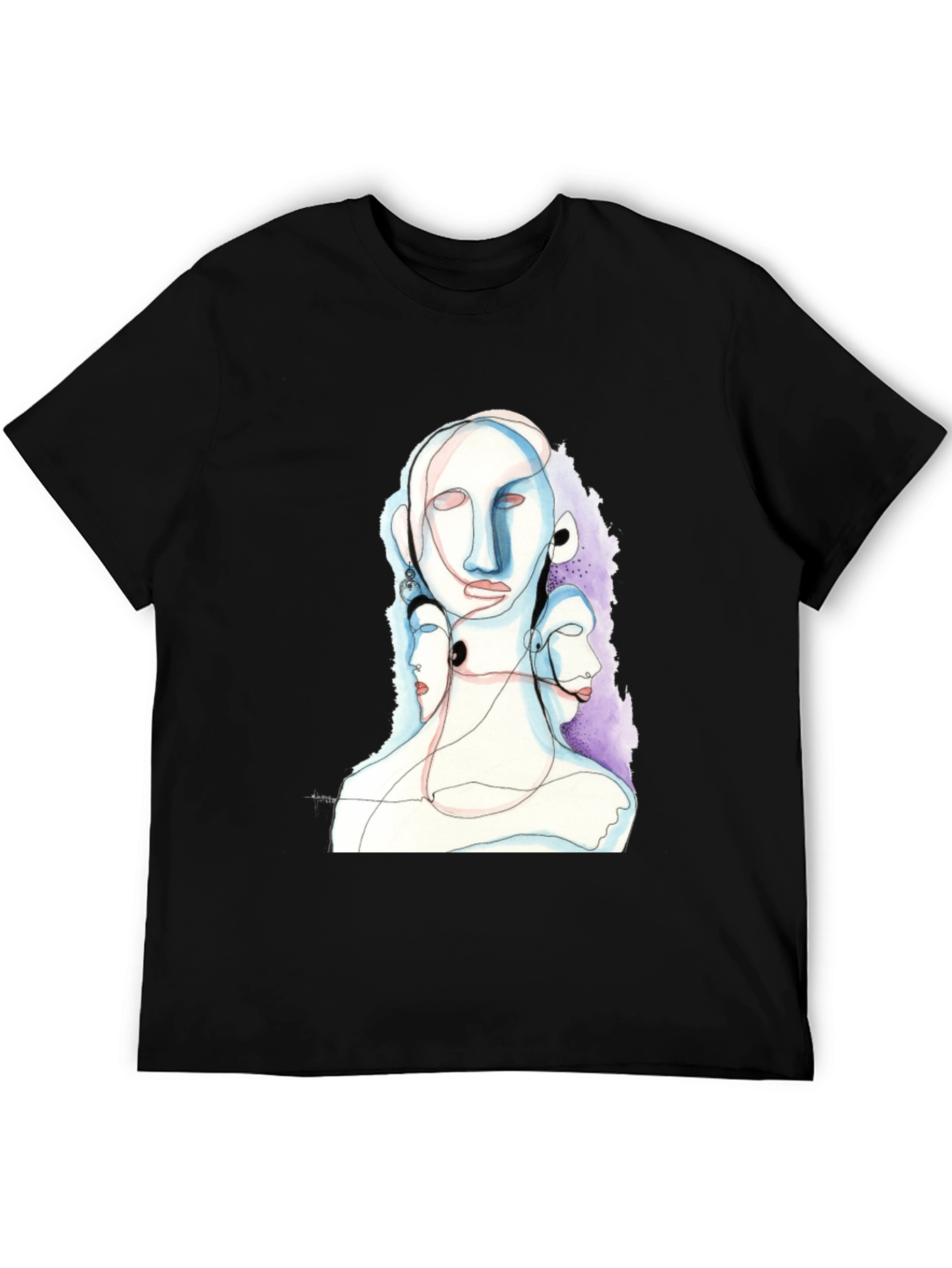 Black Abstract Faces Black Graphic Tee view 5