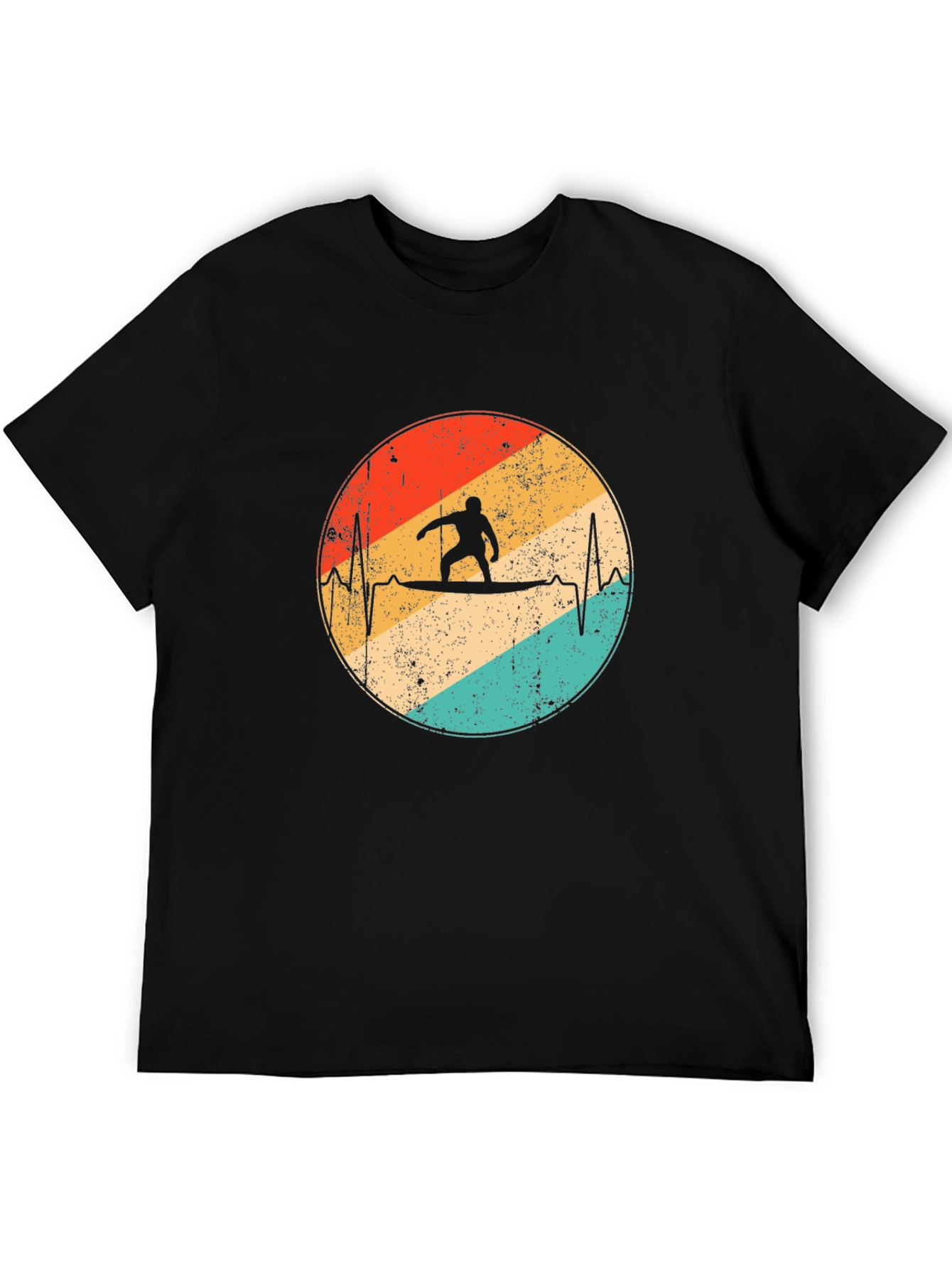 Black Retro Surfer Heartbeat Graphic Tee view 5