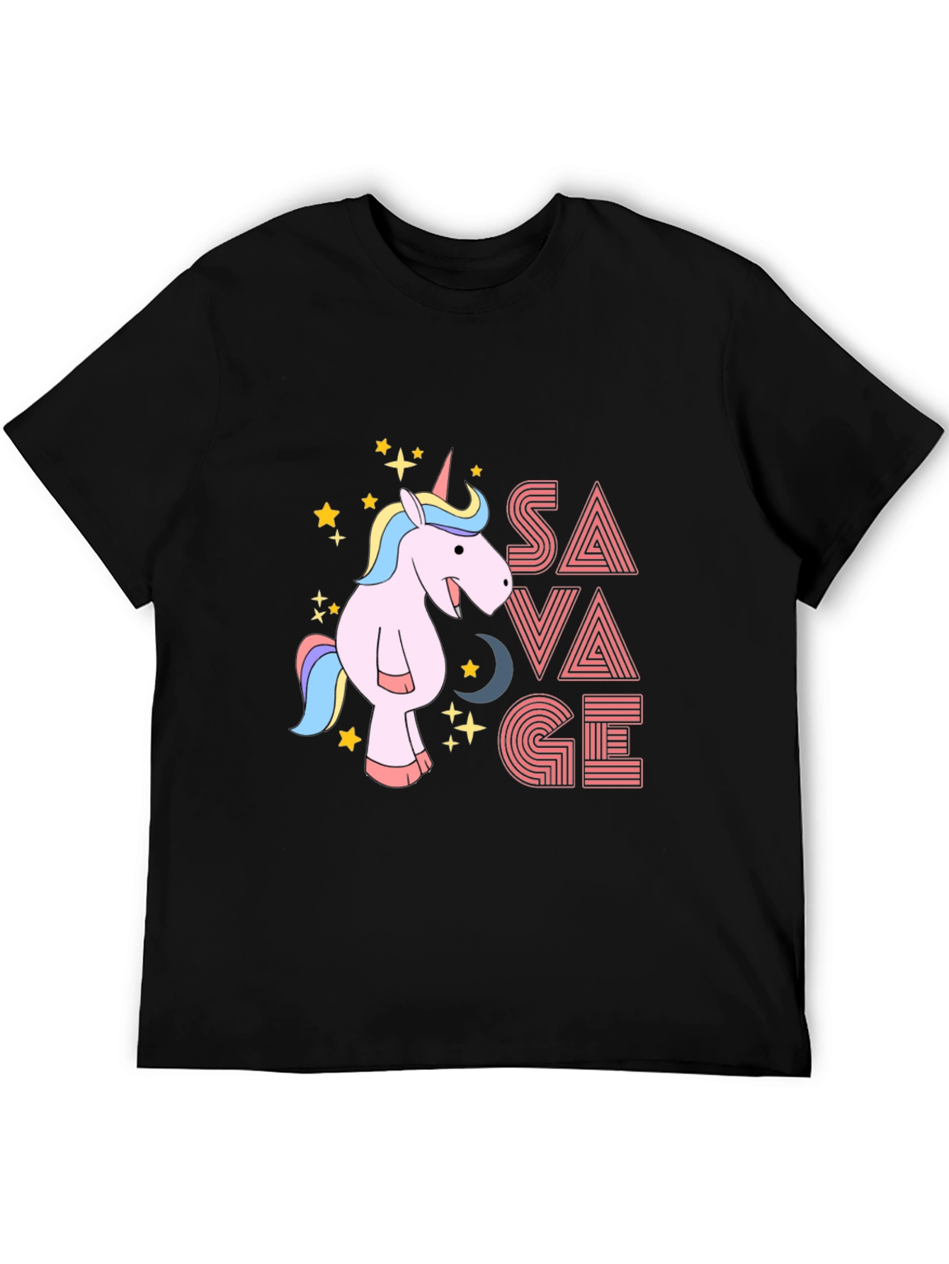 Black Savage Unicorn Graphic Tee - Black Cotton view 5