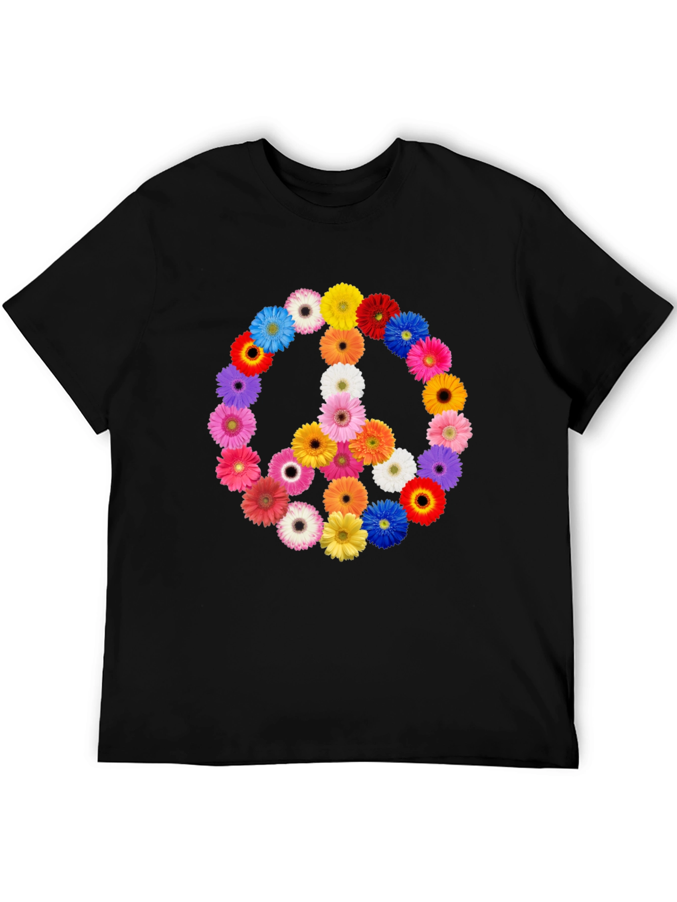 Black Floral Peace Sign Black T-Shirt view 5