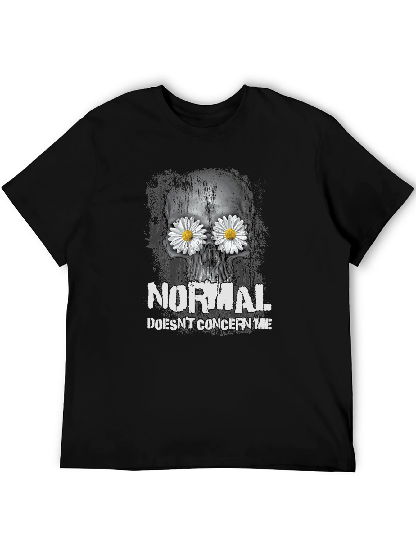 Black Skull & Daisies T-Shirt - Normal Doesn't Concern Me Graphic Tee view 5