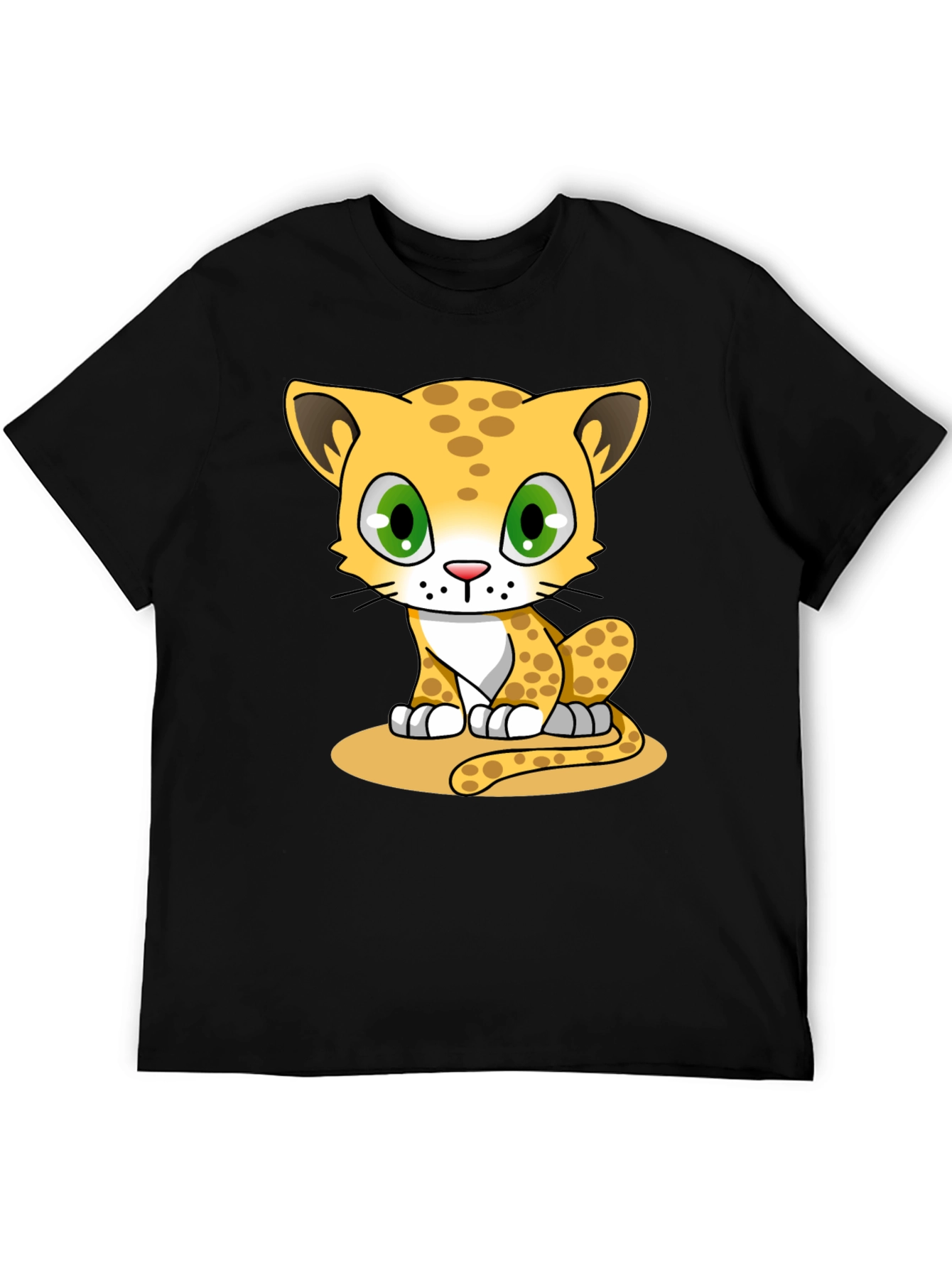 Black Cute Cartoon Leopard Print Black T-Shirt view 5