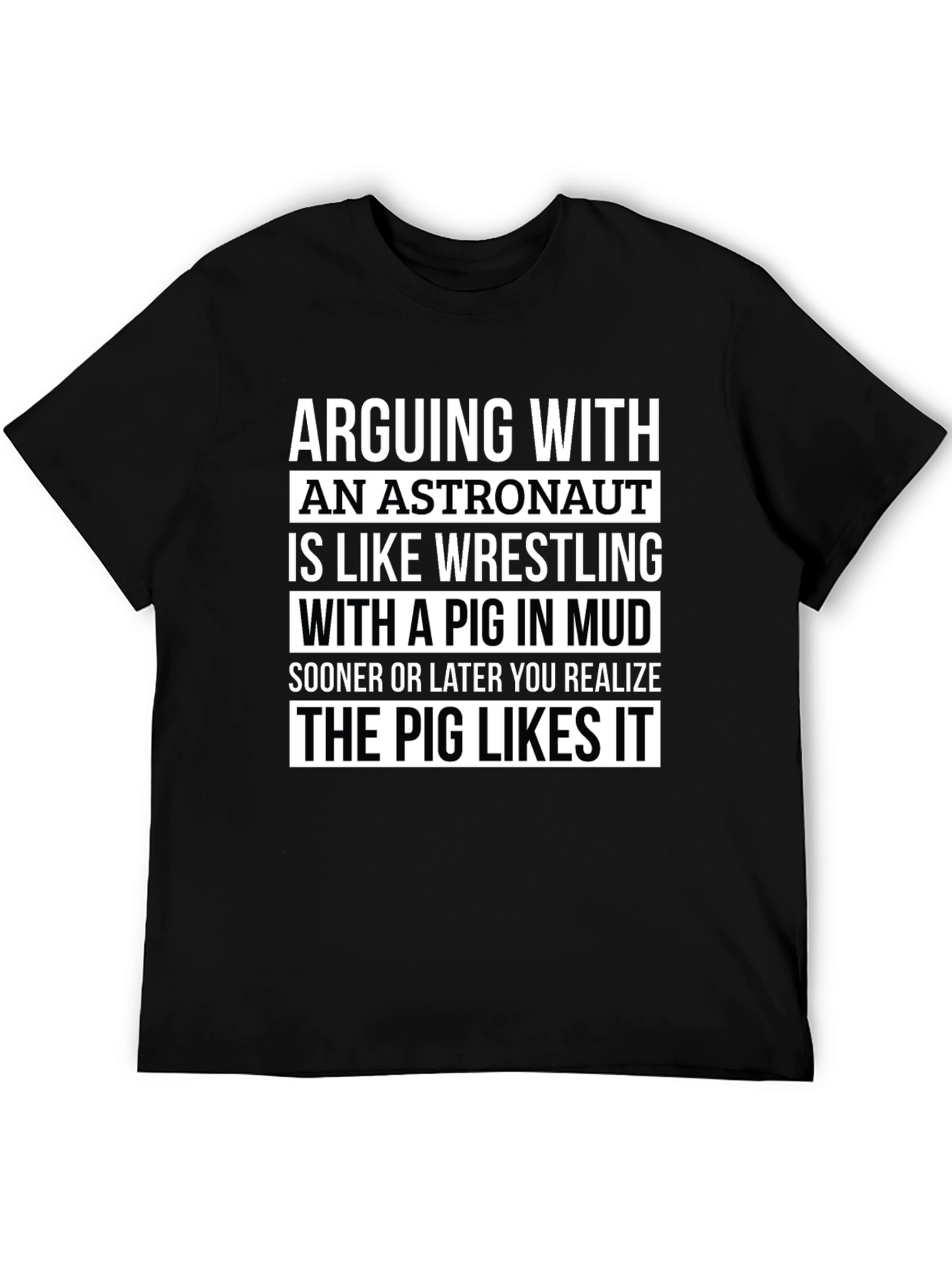 Black Astronaut Pig Wrestling Graphic T-Shirt view 5