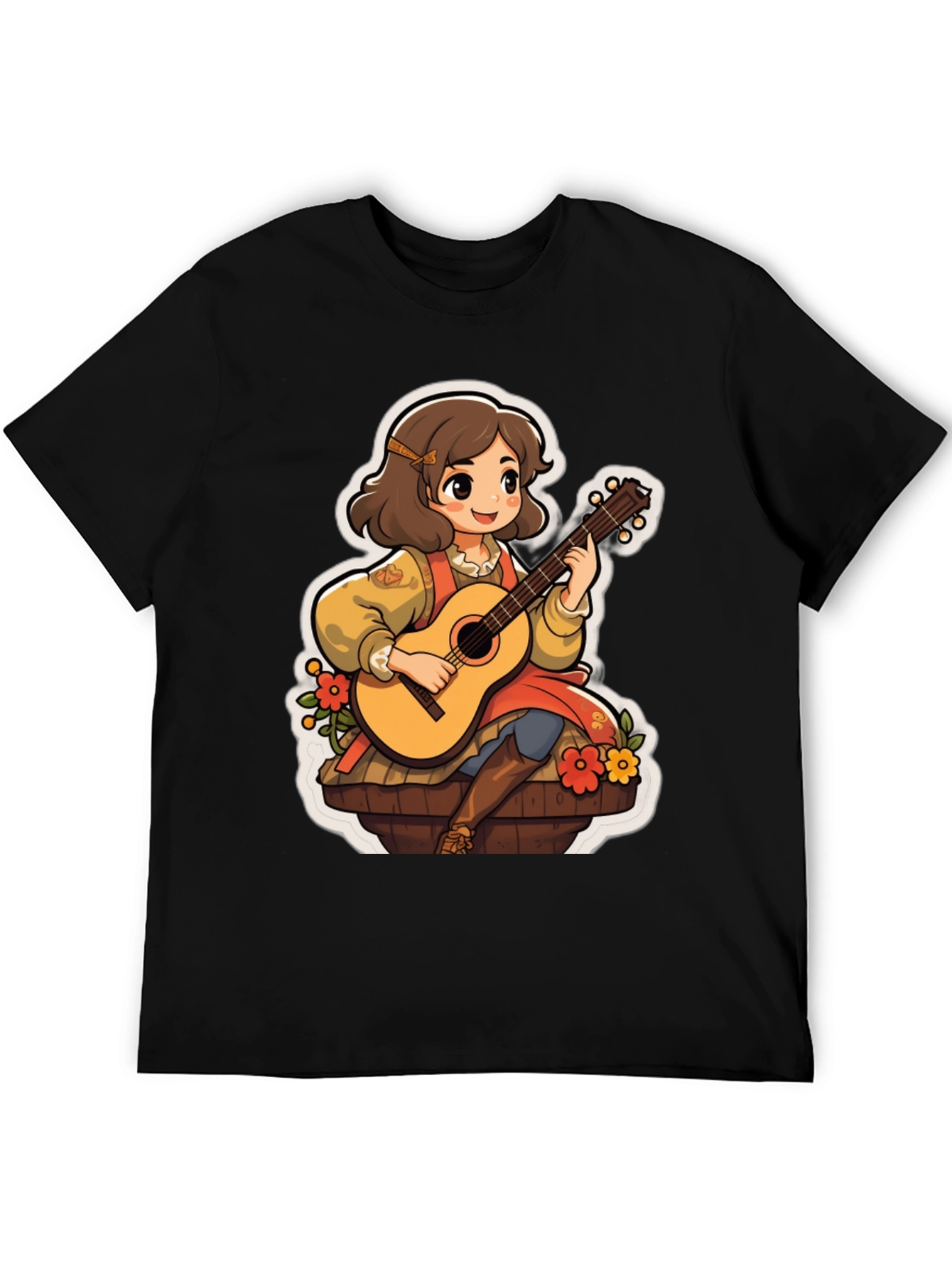 Black Guitar Girl T-Shirt - Musical Style view 5