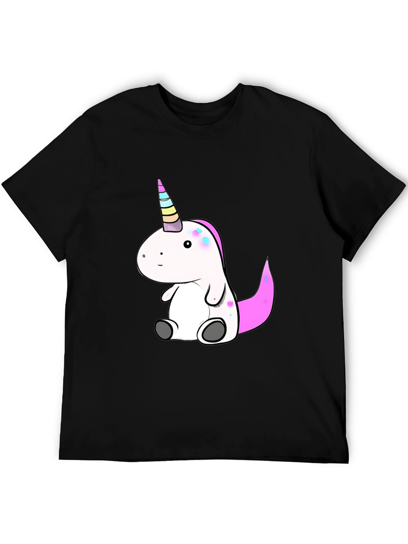 Black Cute Unicorn Graphic Tee - Black Cotton T-Shirt view 5