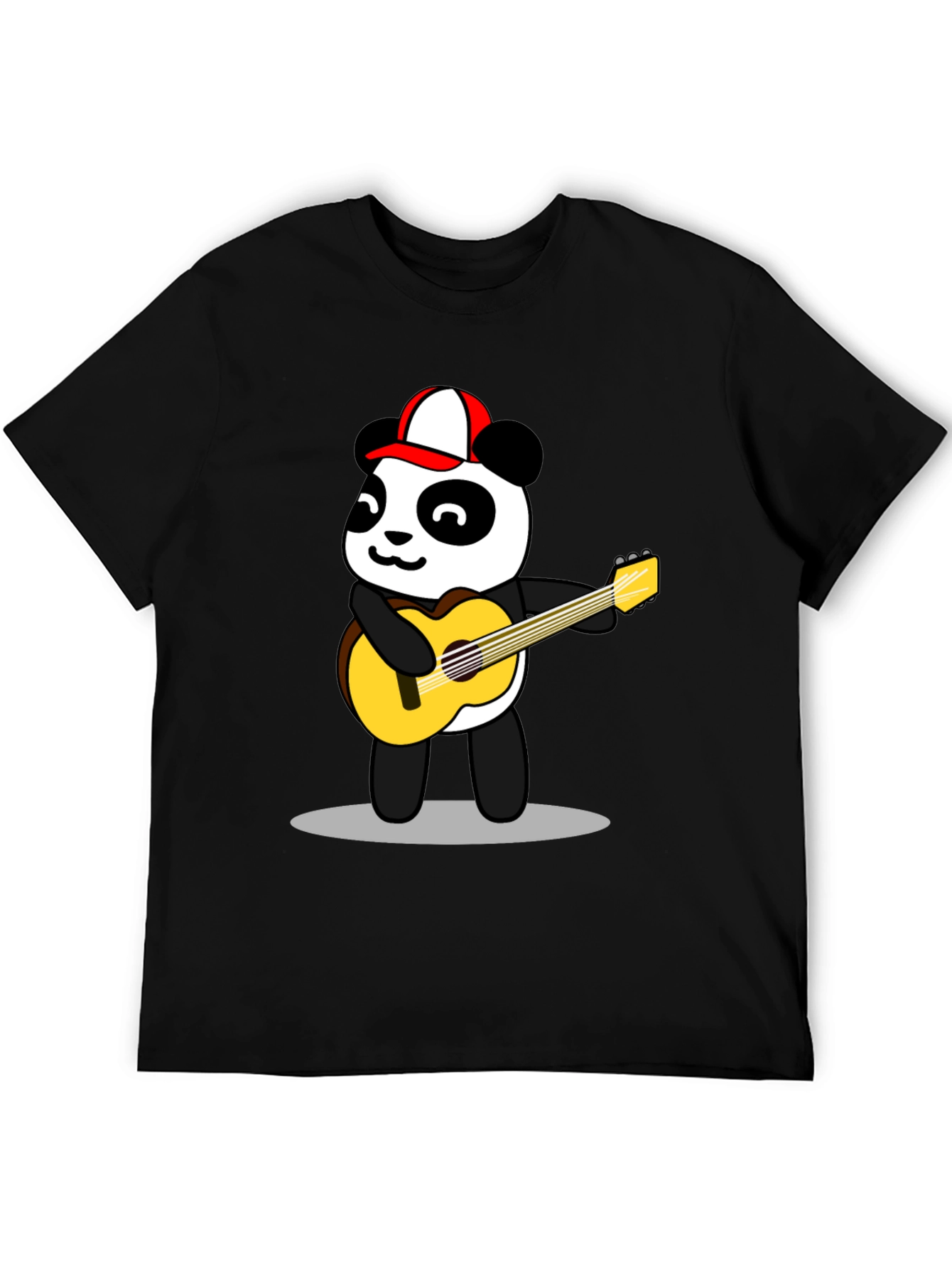 Black Cool Panda Guitarist Graphic Tee - Black Cotton T-Shirt view 5