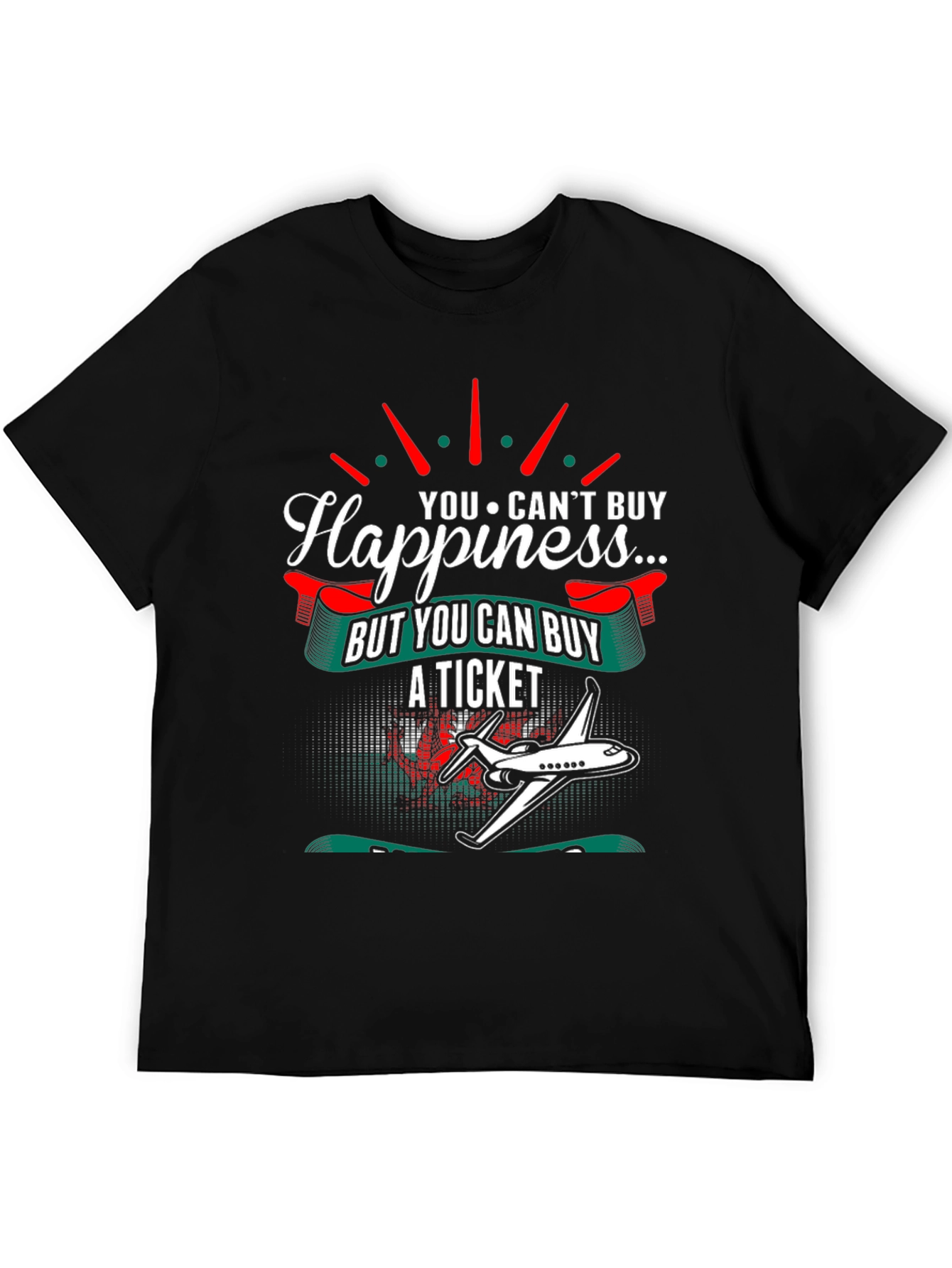 Black Happiness Ticket Graphic Tee - Airplane Travel Shirt view 5